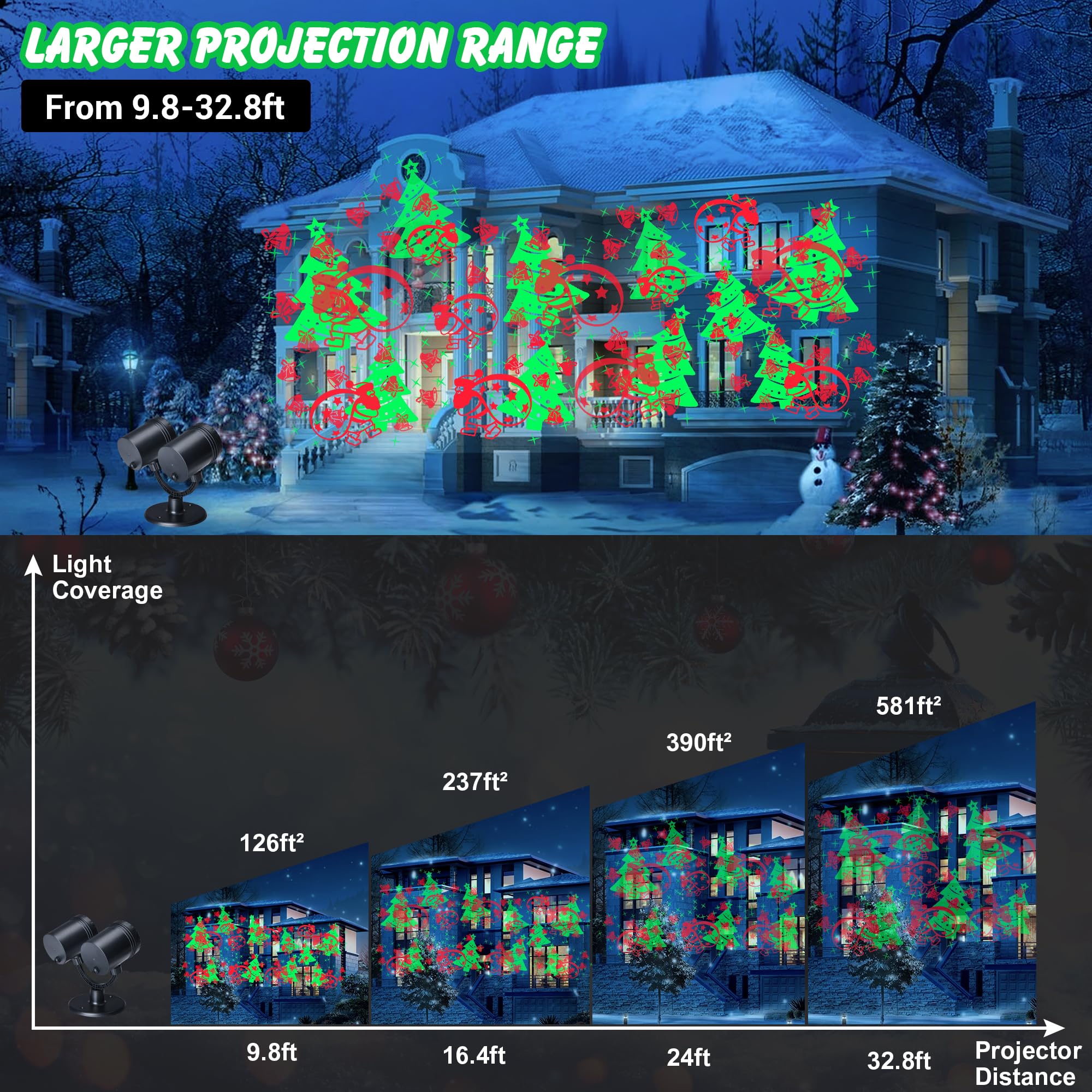 Christmas Lights Projector, Christmas Decorations Lighting Projector, With Timer Dynamic Led Xmas Tree Santa Claus Jingle Bells