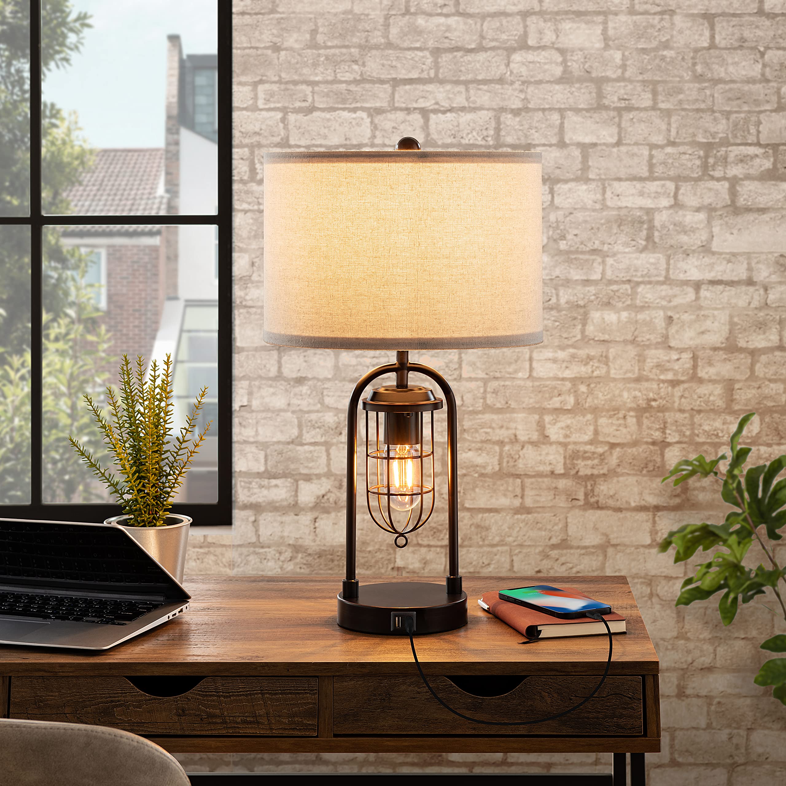 Kawoti Set Of 2 Farmhouse Table Lamps With Usb Ports And Night Light Modern Nightstand Lamp For Living Room Bedroom(Bulbs Included)