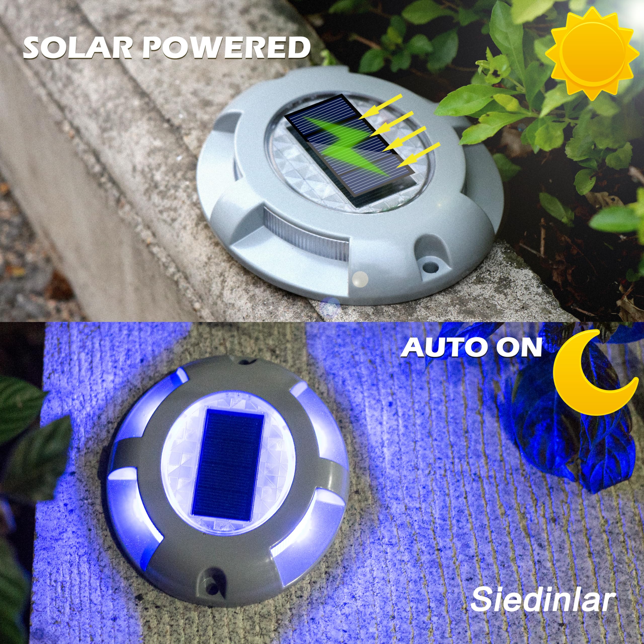 Siedinlar Solar Deck Lights Driveway Dock Light Led Solar Powered Outdoor Waterproof Road Markers For Step Garden Sidewalk Stair