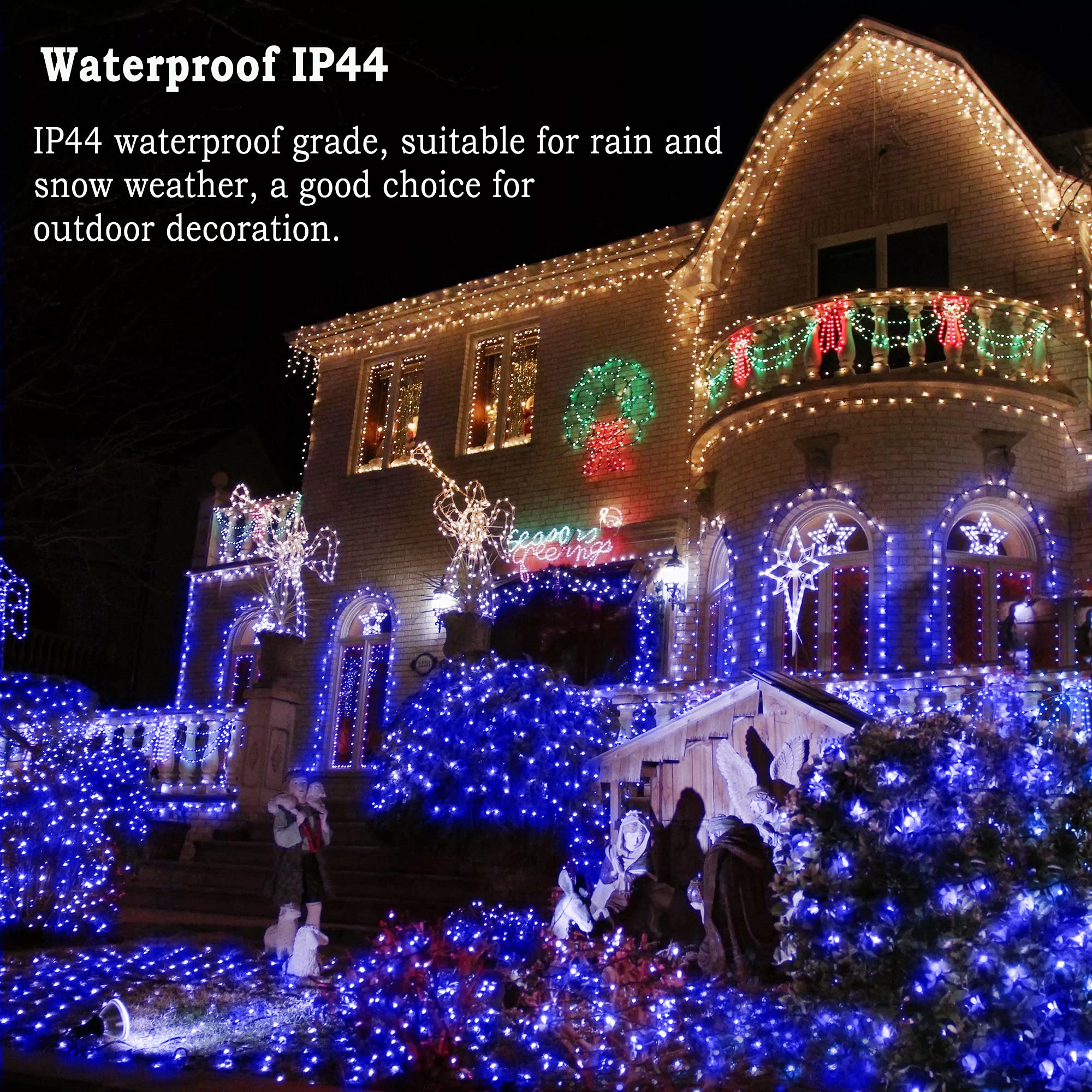 Knonew 500 Led Outdoor Christmas Lights, 197Ft Waterproof String Lights, Blue, 8 Modes, Model 68Kn-168Lig-Niu