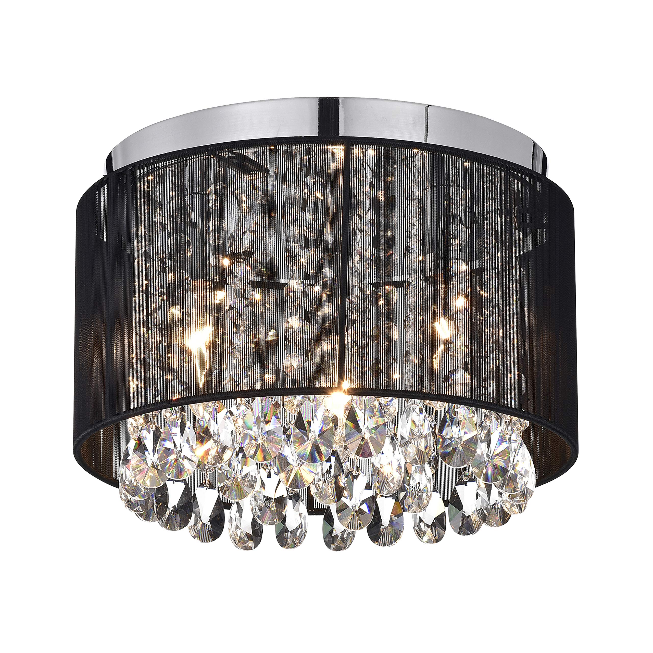 LaLuLa Black Chandelier Small Flush Mount Lighting, 11in Round, 3 Light Mini Crystal for Bedroom