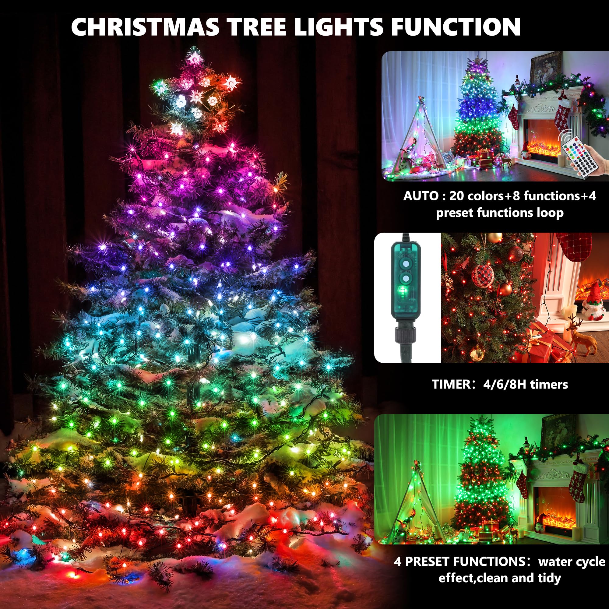 iBaycon RGB Christmas Tree Lights, 540 LED Waterproof with Remote & Timer, Color Changing for 5ft to 9ft Trees, Model SSL540-S(IC)