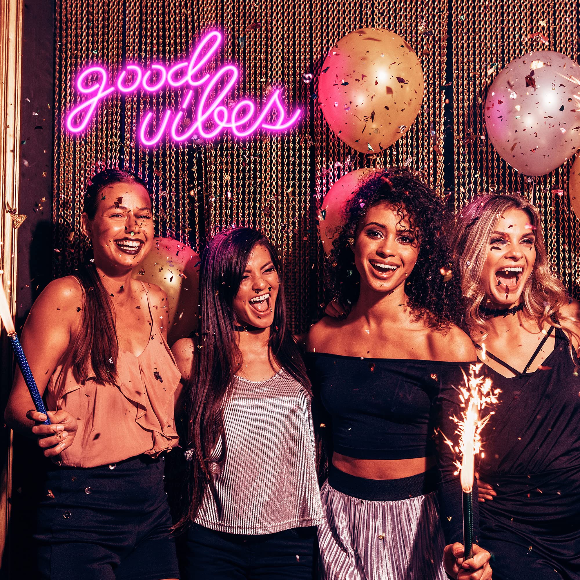 Olekki Neon Sign - Good Vibes LED Wall Decor, Pink, 16.1 x 8.3 inch, Model OLKNS-GVP, Plastic