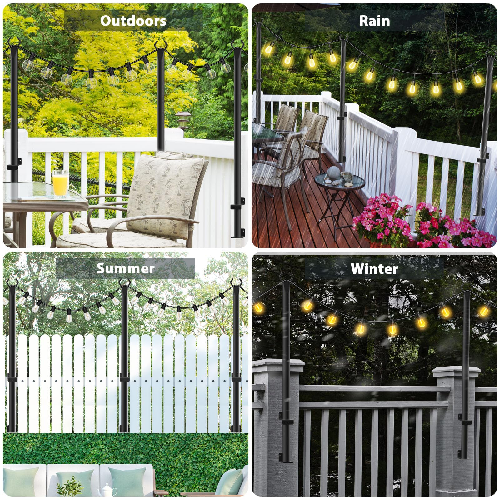NUERPO 4 Pack String Light Poles - 5 Ft Metal Outdoor Light Stands for Patio, Deck, Backyard, Garden, Wedding, Party - Black