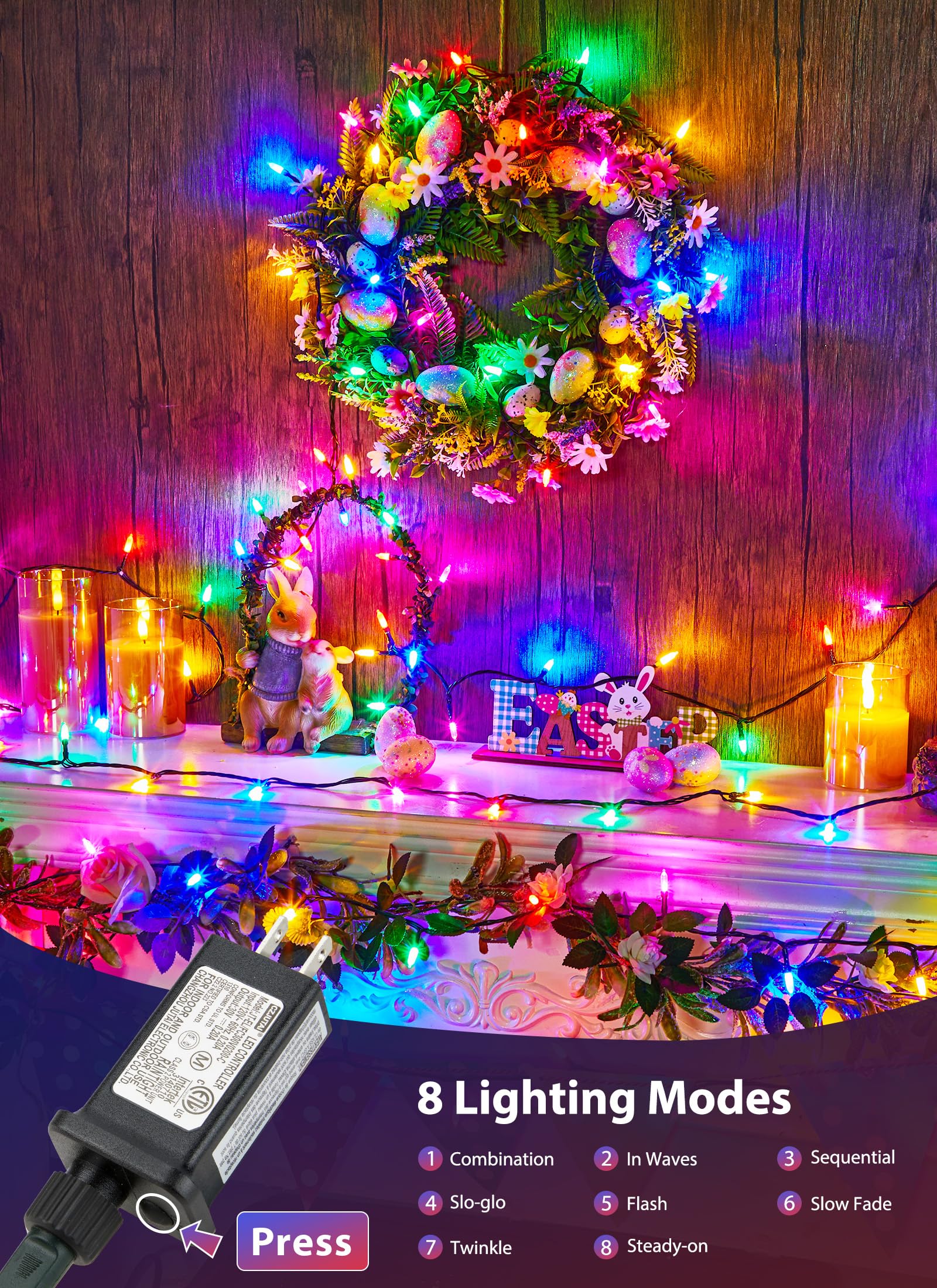 Minetom Easter Mini Lights, 100 LED 39ft Twinkle Lights, 8 Modes, Pastel Green Wire, Connectable for Indoor Outdoor Decoration