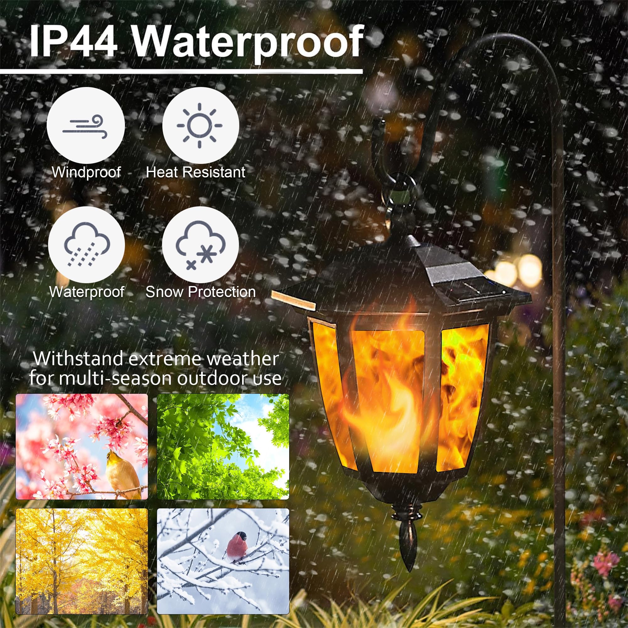 Dynaming 6 Pack Solar Flame Hanging Lights Outdoor, Solar Flickering Flame Led Garden Lanterns With 6 X 38 Inch Shepherd Hooks,