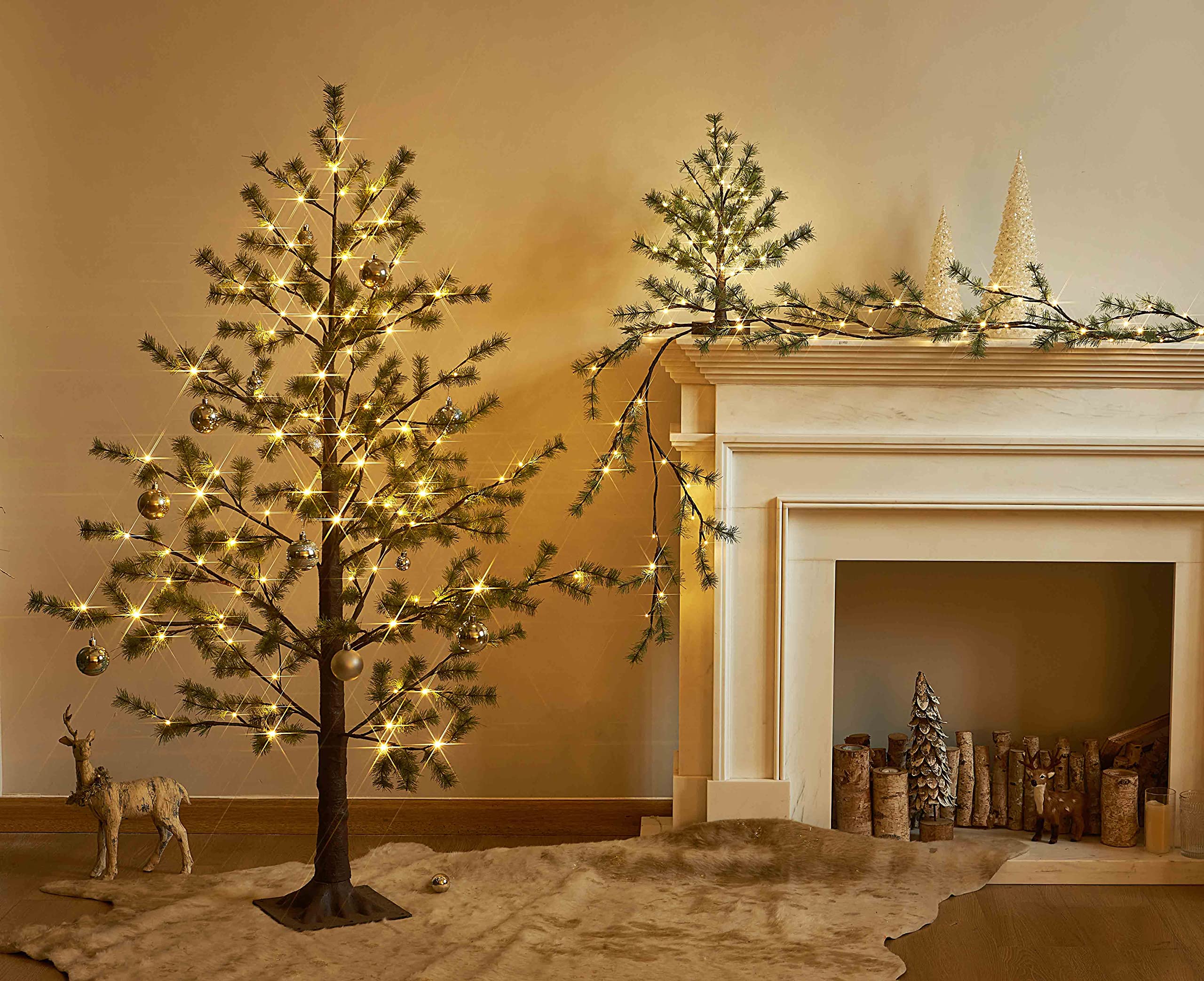 Hairui Lighted Pine Garland Battery Operated with Timer 6FT 48 Lights, Christmas Garland with Lights for Indoor Outdoor Home Hol