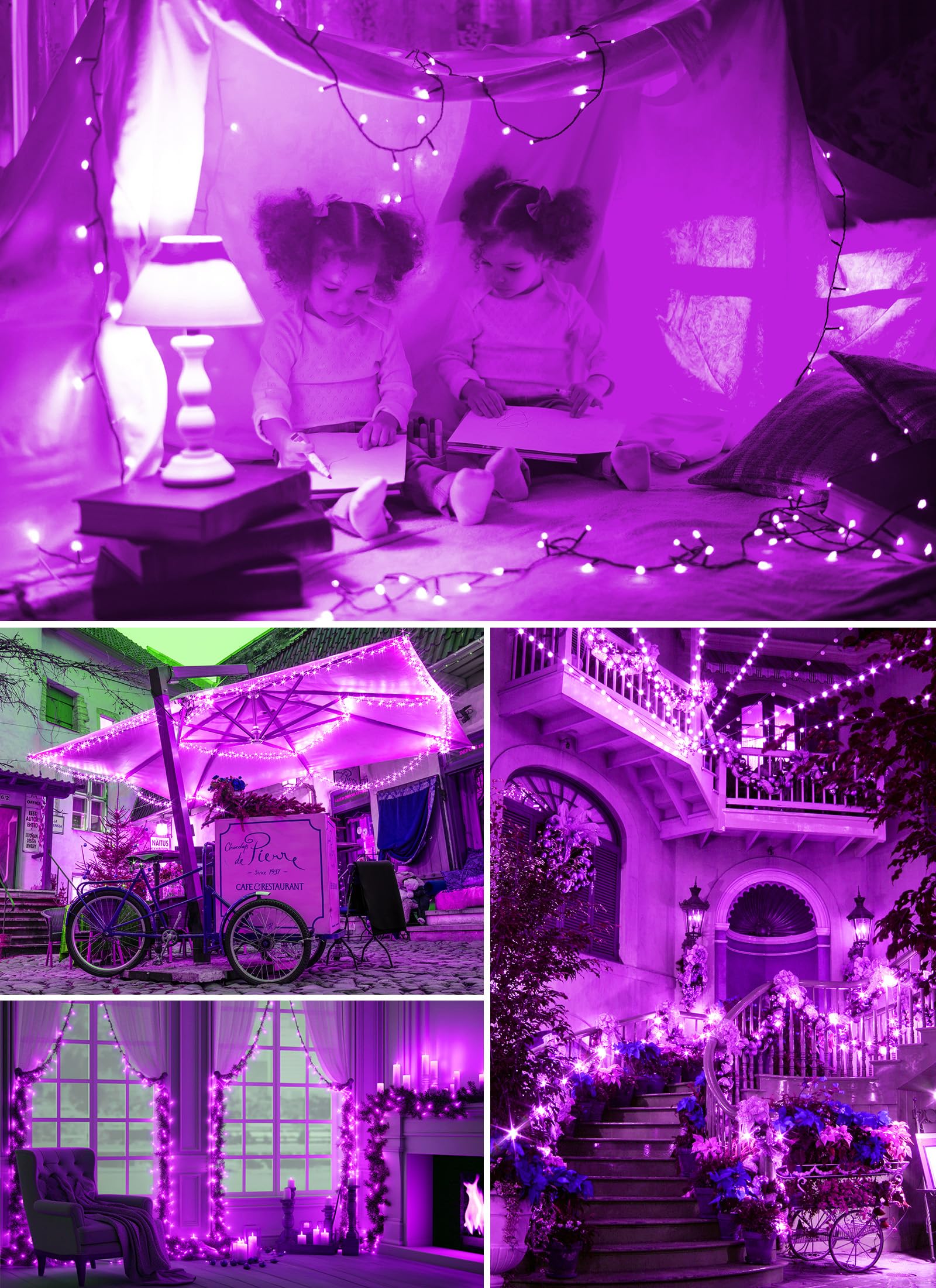 Brightown 2-Pack 400Led 170Ft Total Halloween Solar Outdoor Lights Ip65 Waterproof Solar Powered Lights With 8 Lighting Modes For Party Garden Yard Home Holiday Tree Decoration Lighting Purple