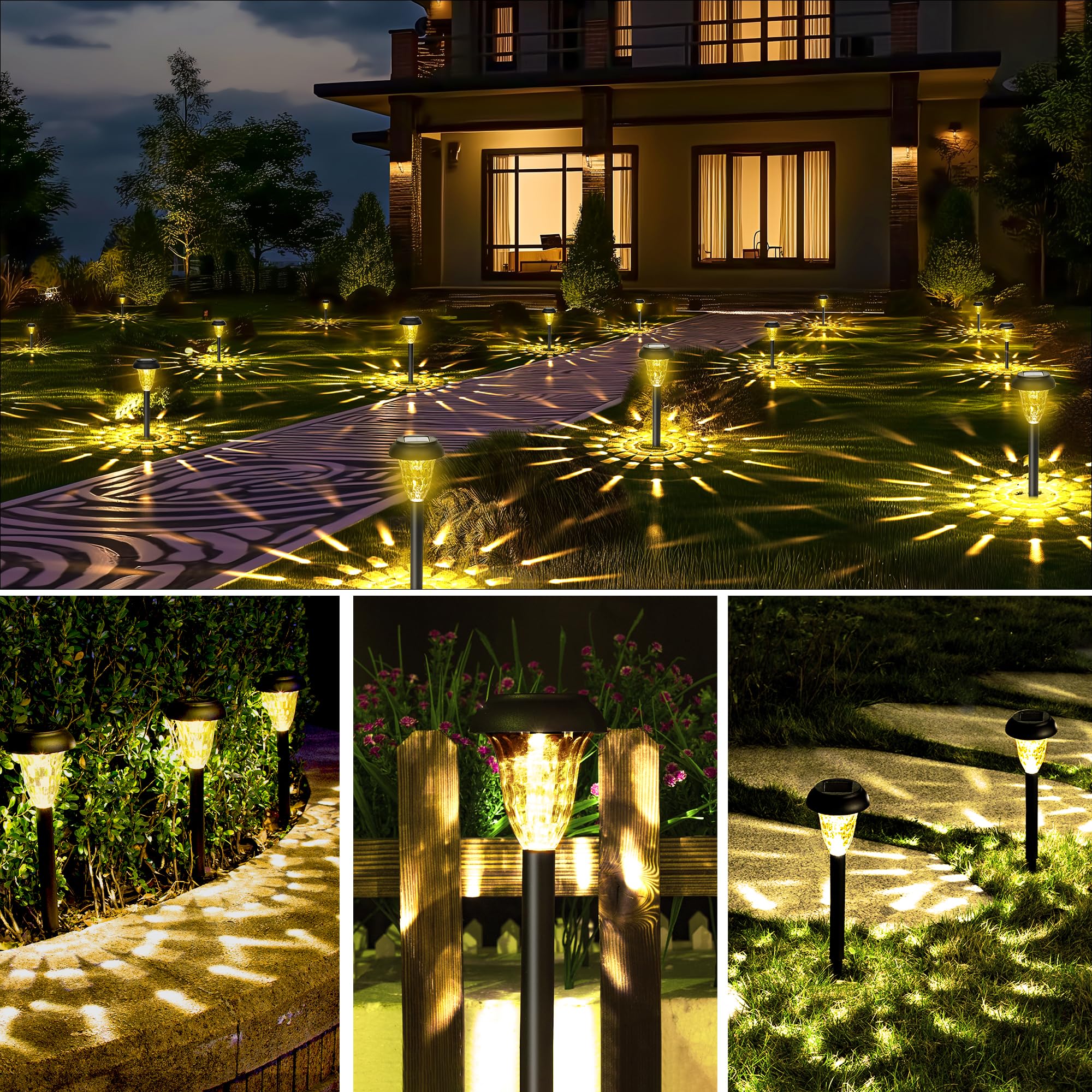 Gigalumi 16 Pack Solar Lights Outdoor Waterproof, Warm White Pathway Light Solar Powered, Landscape Lighting, Garden Lights For