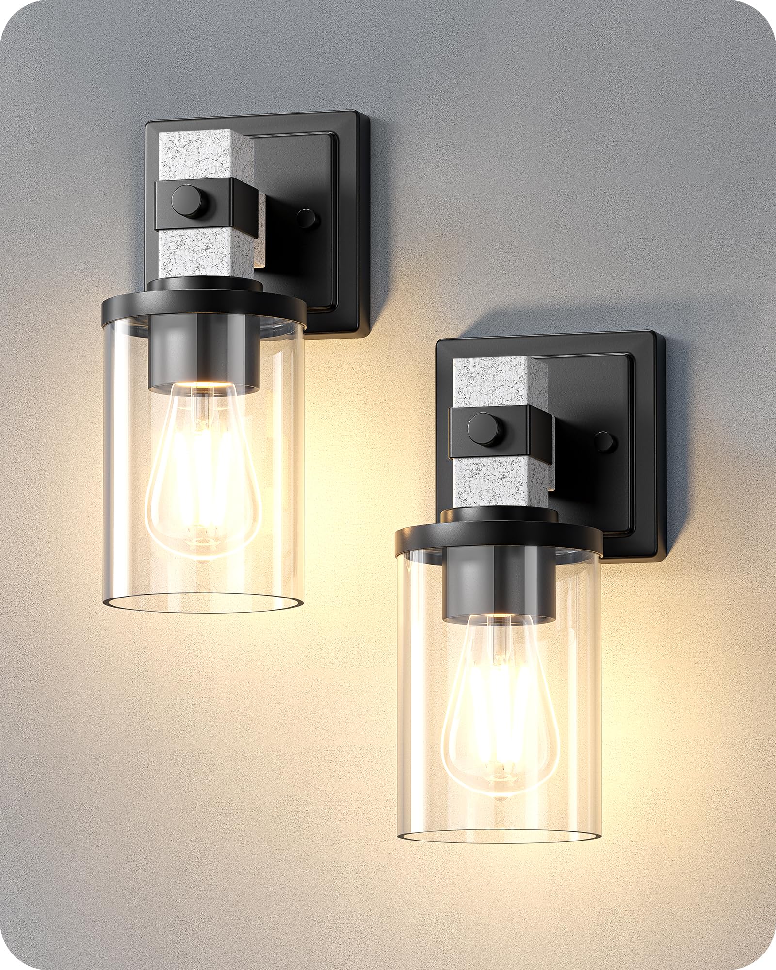 EDISHINE Wall Sconces Set of 2, Industrial 1-Light Vanity Light Fixtures, Metal with Clear Glass Shade, White Finish, Model HHVL02L