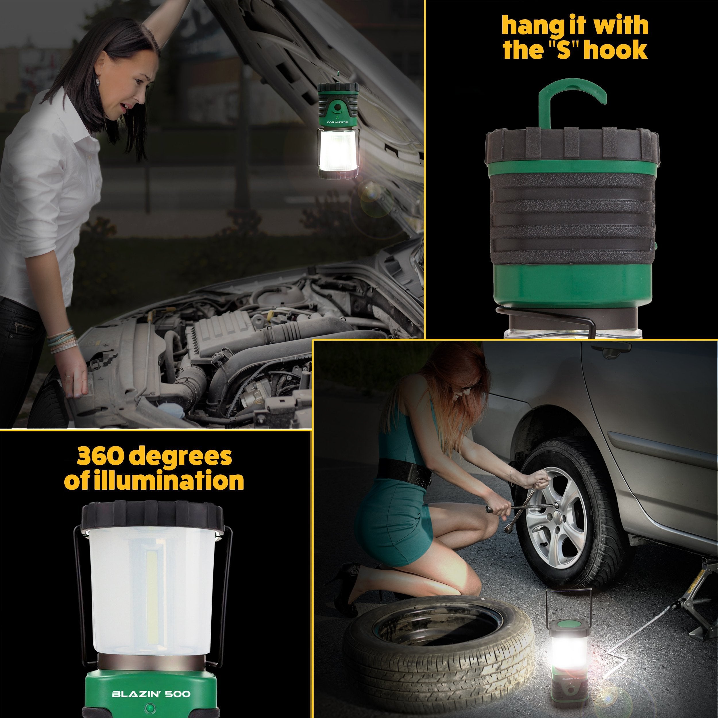 Blazin Ultra Bright 500 Lumen Camping Lantern - Waterproof, Portable, Lightweight - Green, YCL-500 Model
