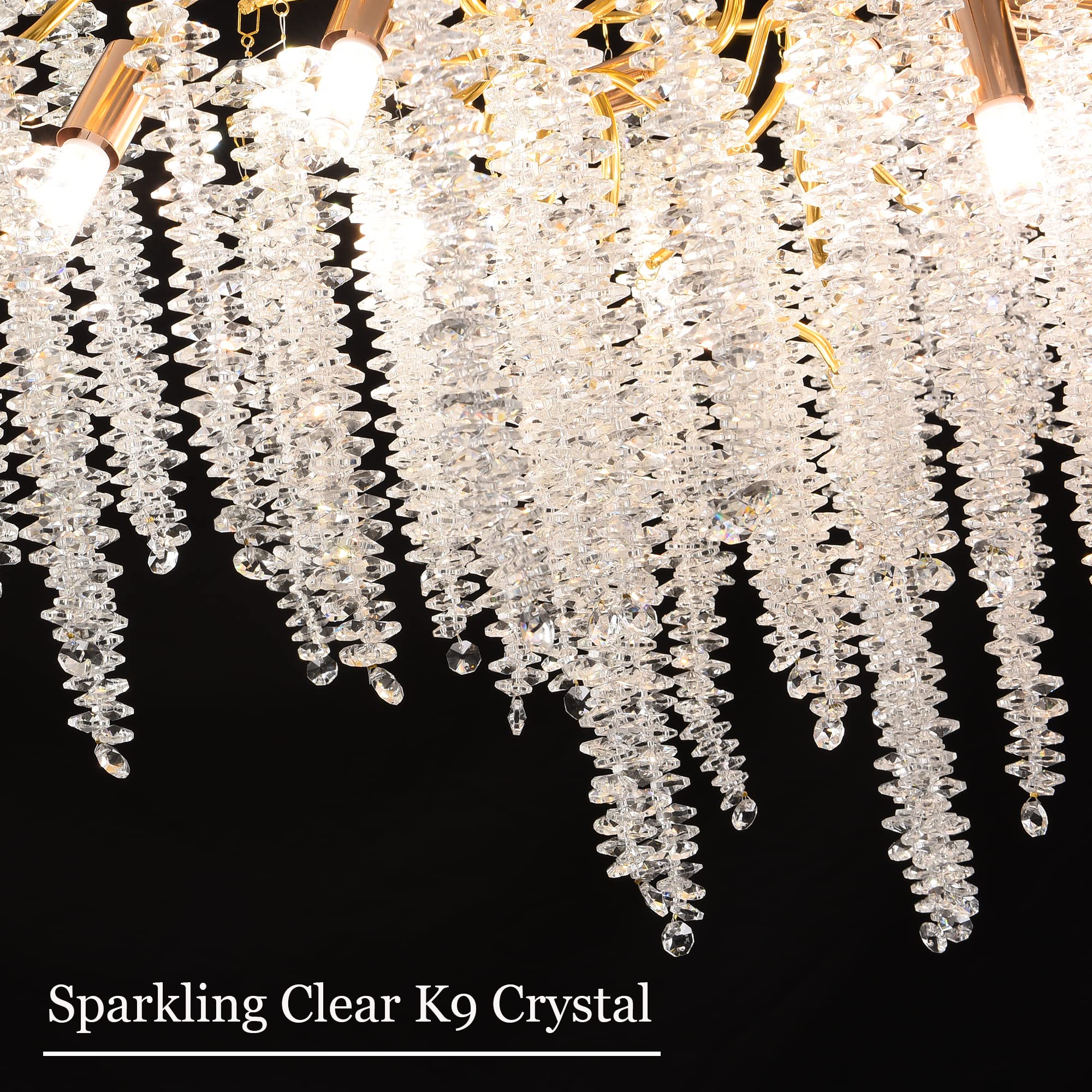 Upfelw Modern Crystal Tree Branch Chandelier - 9 Lights, D23.7'', Gold Pendant Light for Dining Room, Living Room, Bedroom - Model UBC-G09-0426
