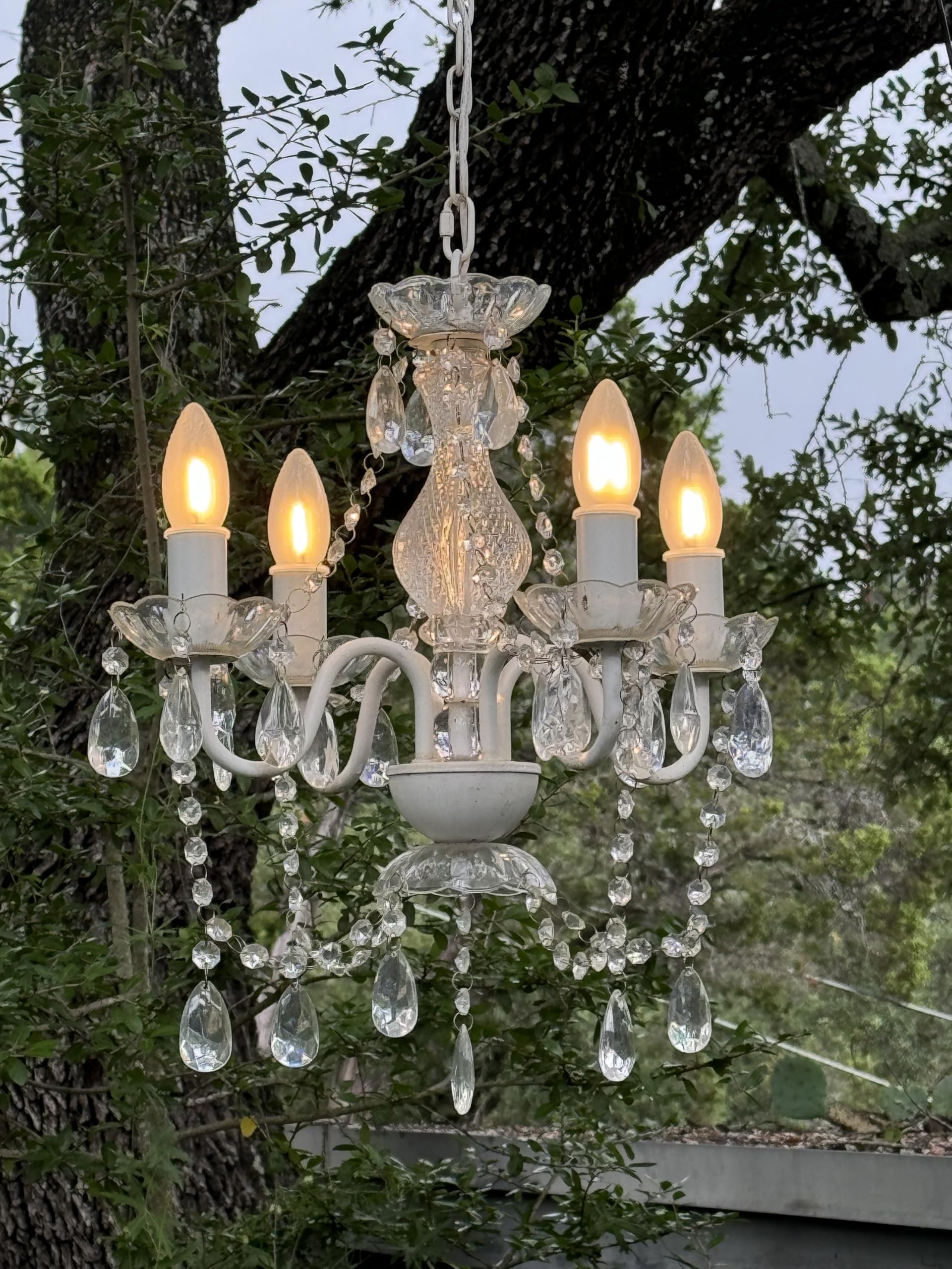 Brink House 4 Light Crystal White Chandelier, Stainless Steel Frame, IP65 Water Resistant, Model BHOD4LCL, H17”xW15”