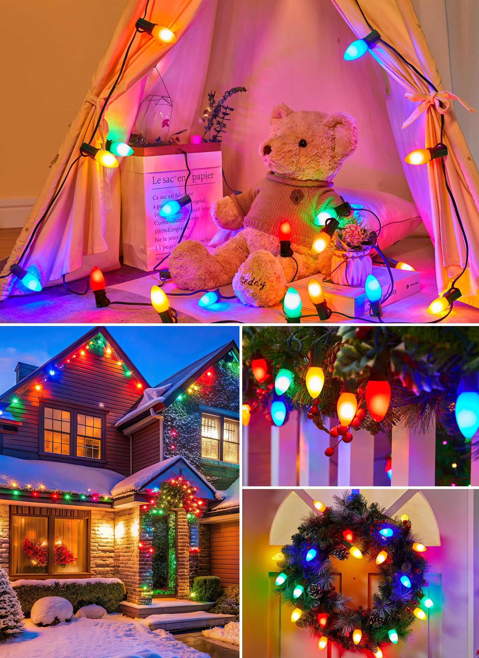 Vintage C9 Led Christmas Lights Outdoor  200 Feet C9 String Lights With 100 Shatterproof C9 Bulbs  Waterproof Connectable Commercial Christmas Tree Lights For Outside Roofline Patio Decor  Multicolor