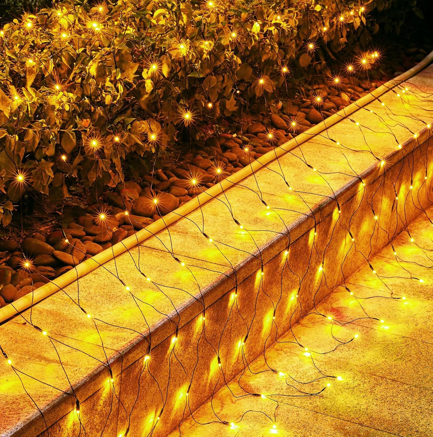Brightown 2 Pack 12 x 5FT 360 LED Christmas Net Lights Outdoor Mesh Lights  Waterproof IP65 12 Modes Connectable Extendable Mesh Net Christmas Light Outdoor for Bush  Tree  Yard  Garden  Warm White
