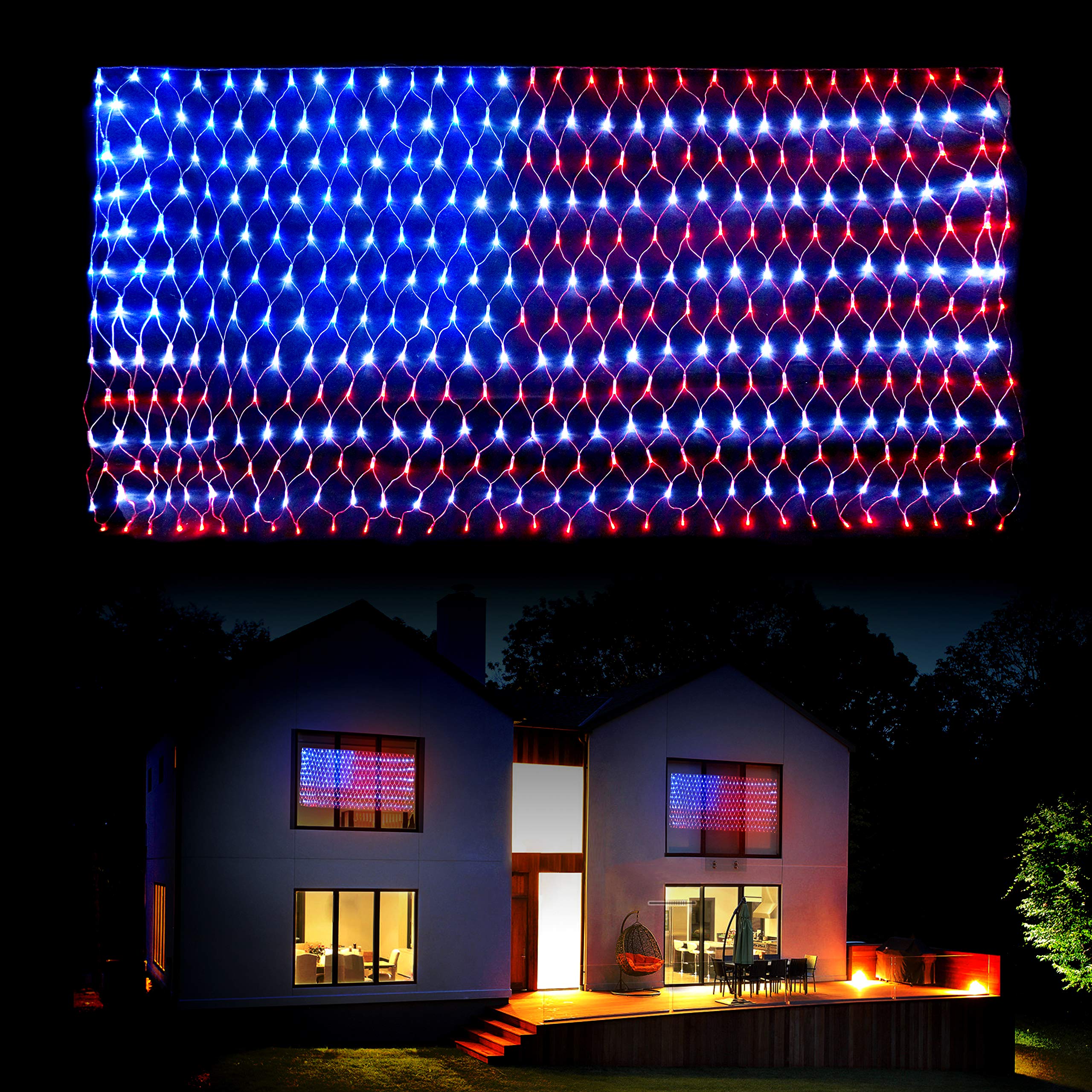 DANLI American Flag String Lights, 420 LED Waterproof Plug-In Decoration, Multicolor for Garden Patio, July 4th & Holidays