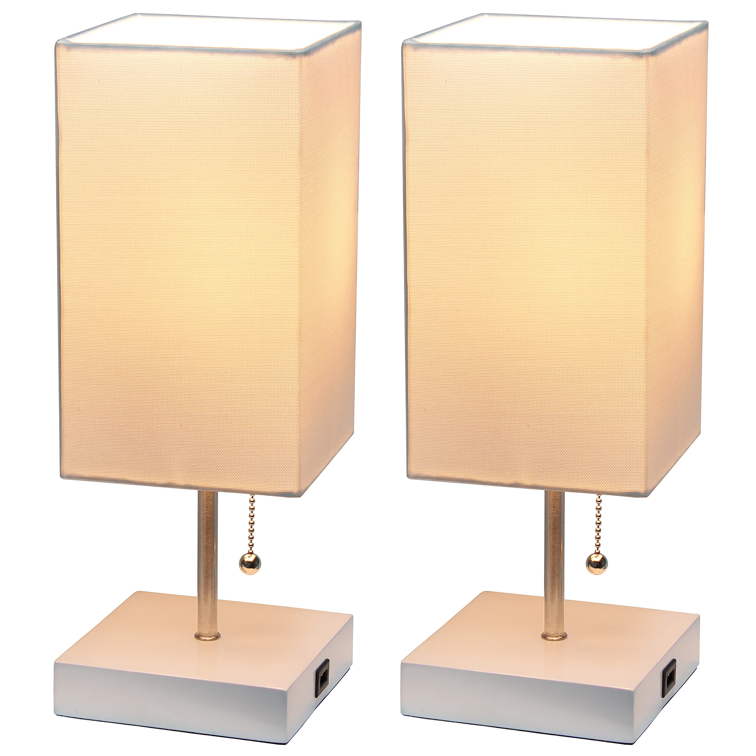 Simple Designs Lc2004-Wow-2Pk Usb Charging Port 2 Pack Bedside Lamp Set, White