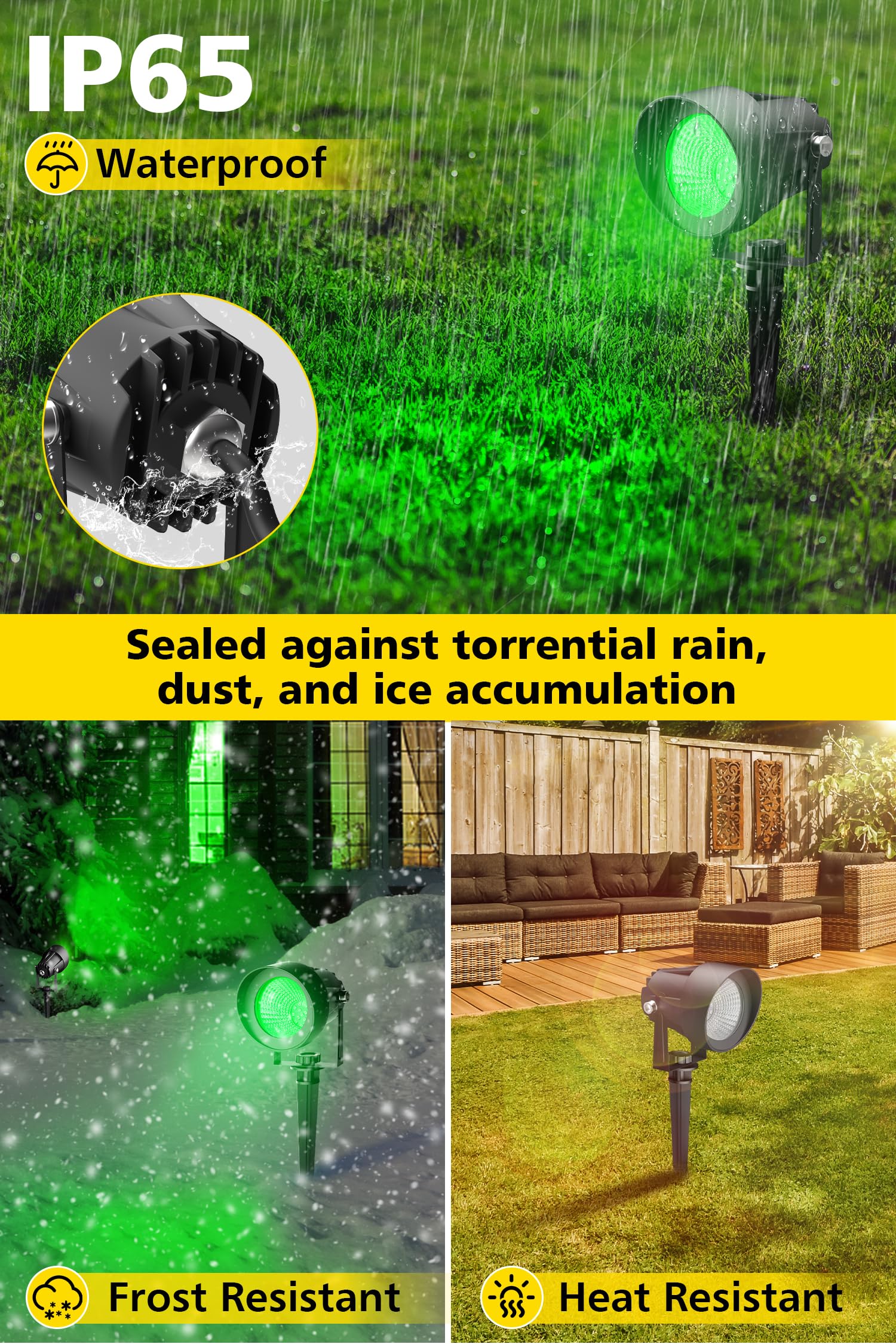 T-Sun Christmas Green Spotlight Outdoor  Waterproof Led Landscape Lighting With Us Plug  Easy Install 270?Adjustable Outdoor Spot Lights For Garden Tree Yard Decor  6 Pack