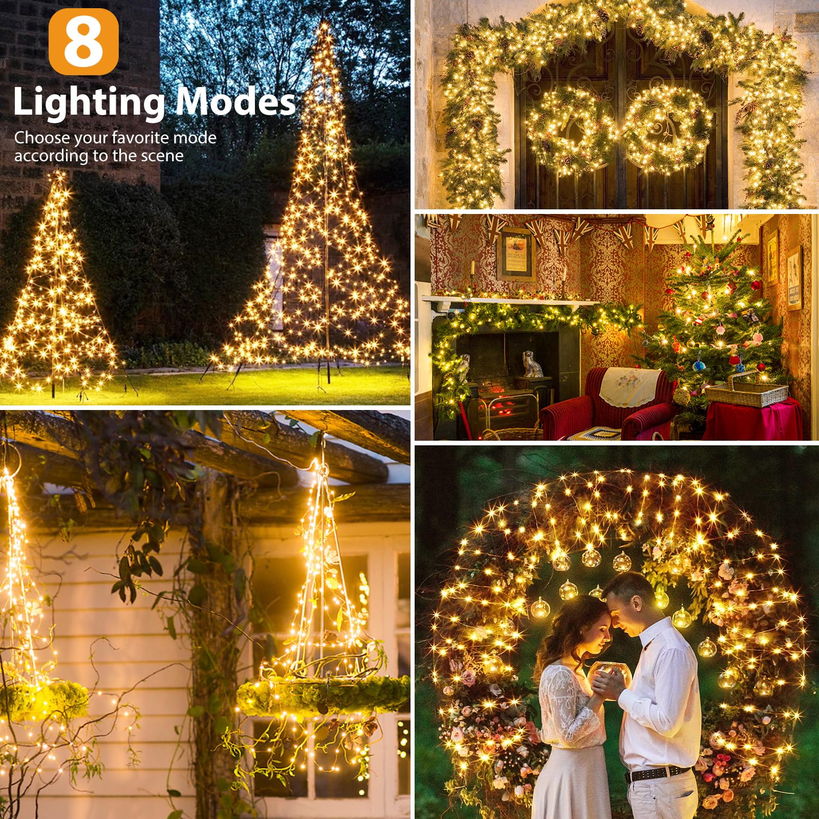 kolpop Solar Fairy Lights Outdoor, 192FT 480LED, Waterproof, 8 Modes, Copper Wire, 6 Packs, Warm White