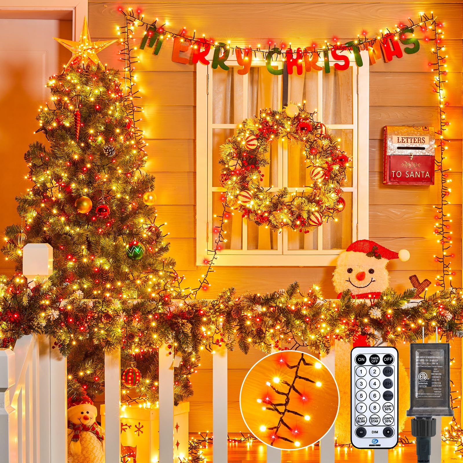 Christmas Cluster Lights Outdoor - 2000LED 100Ft Bright 8 Modes Timer Remote, Waterproof Plug-in Fairy String for Tree, Garland,