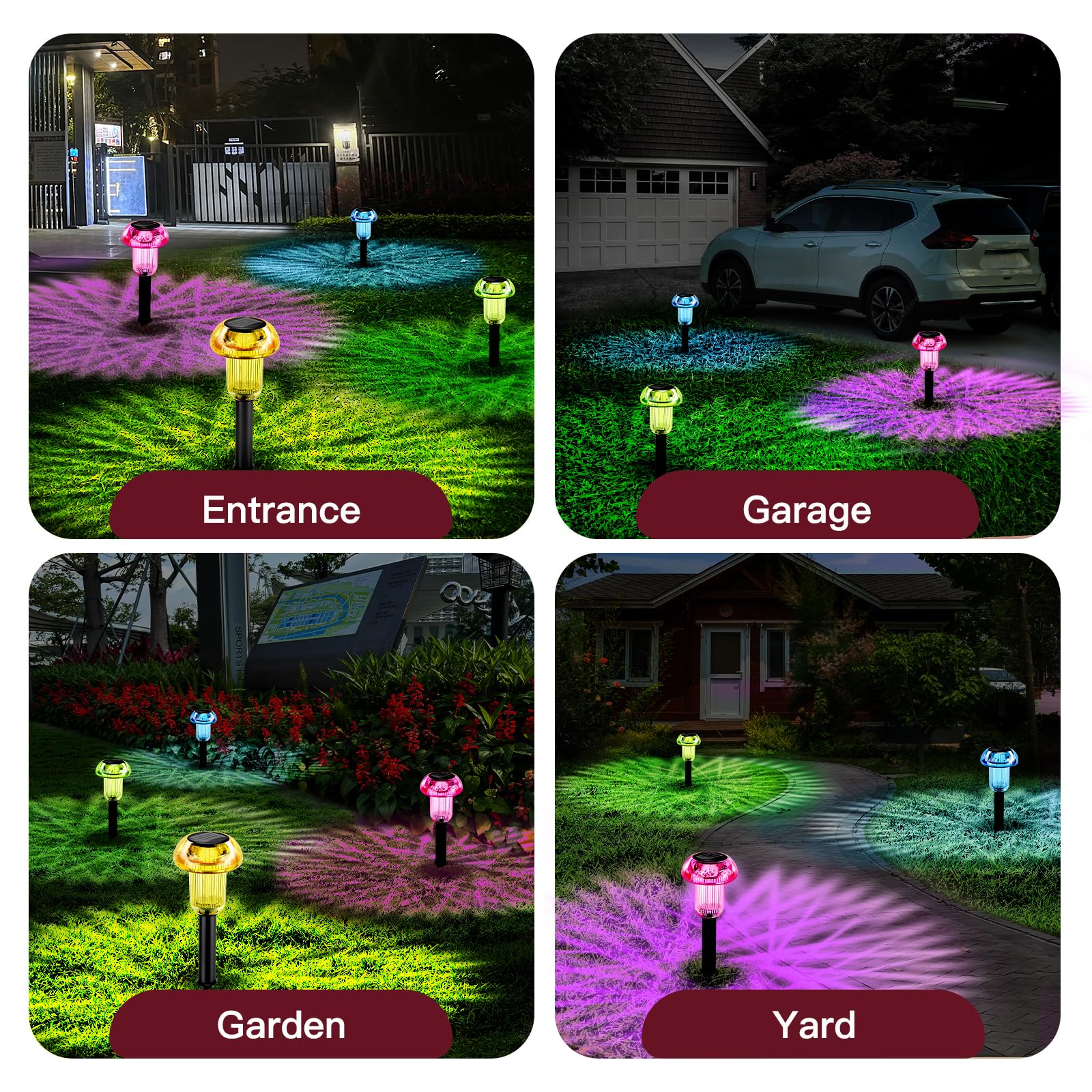 COZY-PAVILION Solar Pathway Lights, 4-Pack Multi-Colored LED Garden Decor, Waterproof Mushroom Design for Yard, Lawn, Patio - Model SLMM-0S4