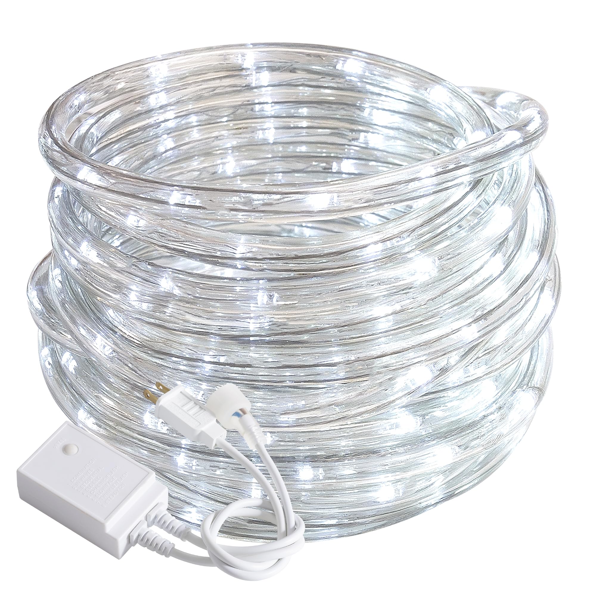 50ft Rope Lights Outdoor  Connectable & Flexible Tube Lights with 8 Modes Controller Waterproof White LED Rope Lighting for Deck Garden Pool Patio Bedroom Party Indoor & Outside Landscape Lighting