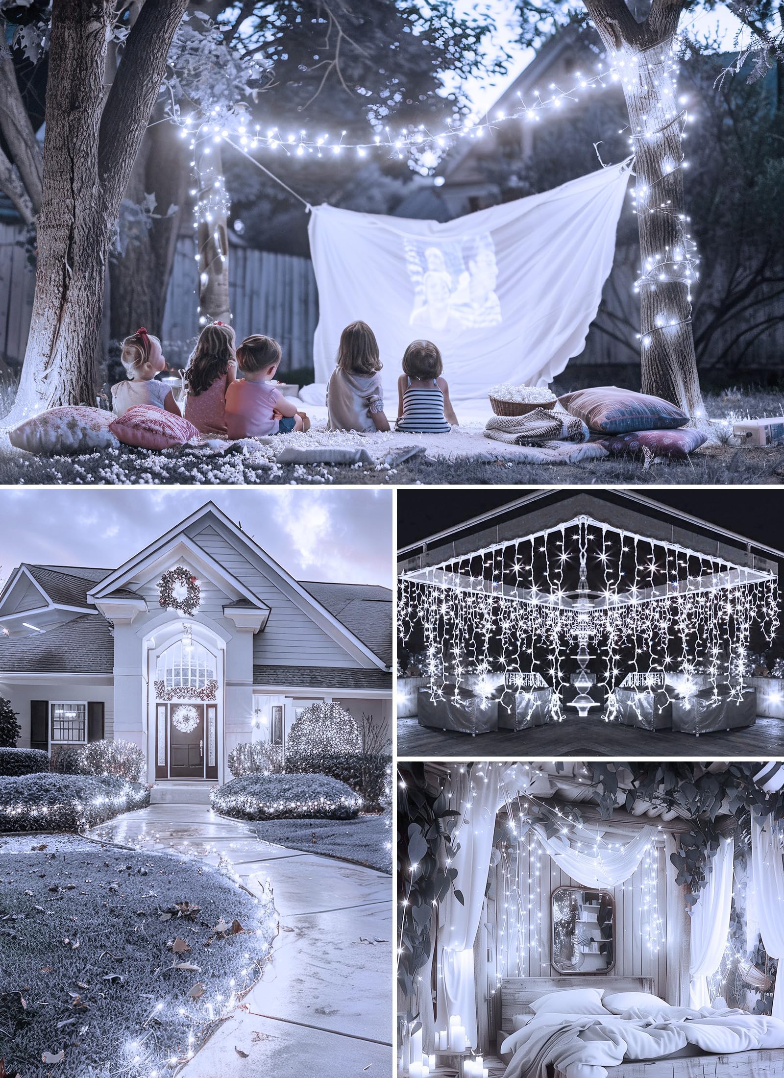 Minetom Outdoor Fairy Lights, 2 Pack Twinkle String Lights, 5 Feet, 60 LEDs, Battery Operated, Pure White