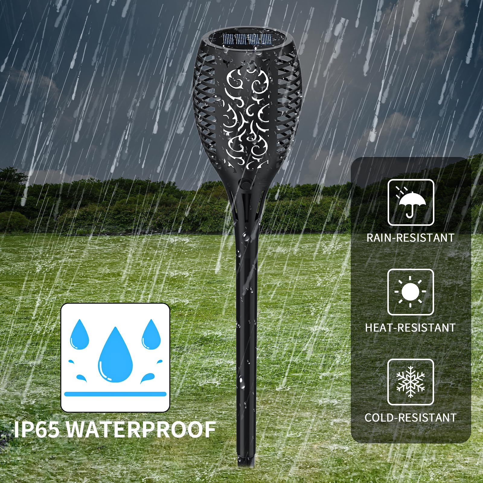 Upgraded Solar Lights Outdoor 4 Pack, Solar Torch Lights With Flickering Flame, Super Larger Size For Garden Decor, Solar Powere