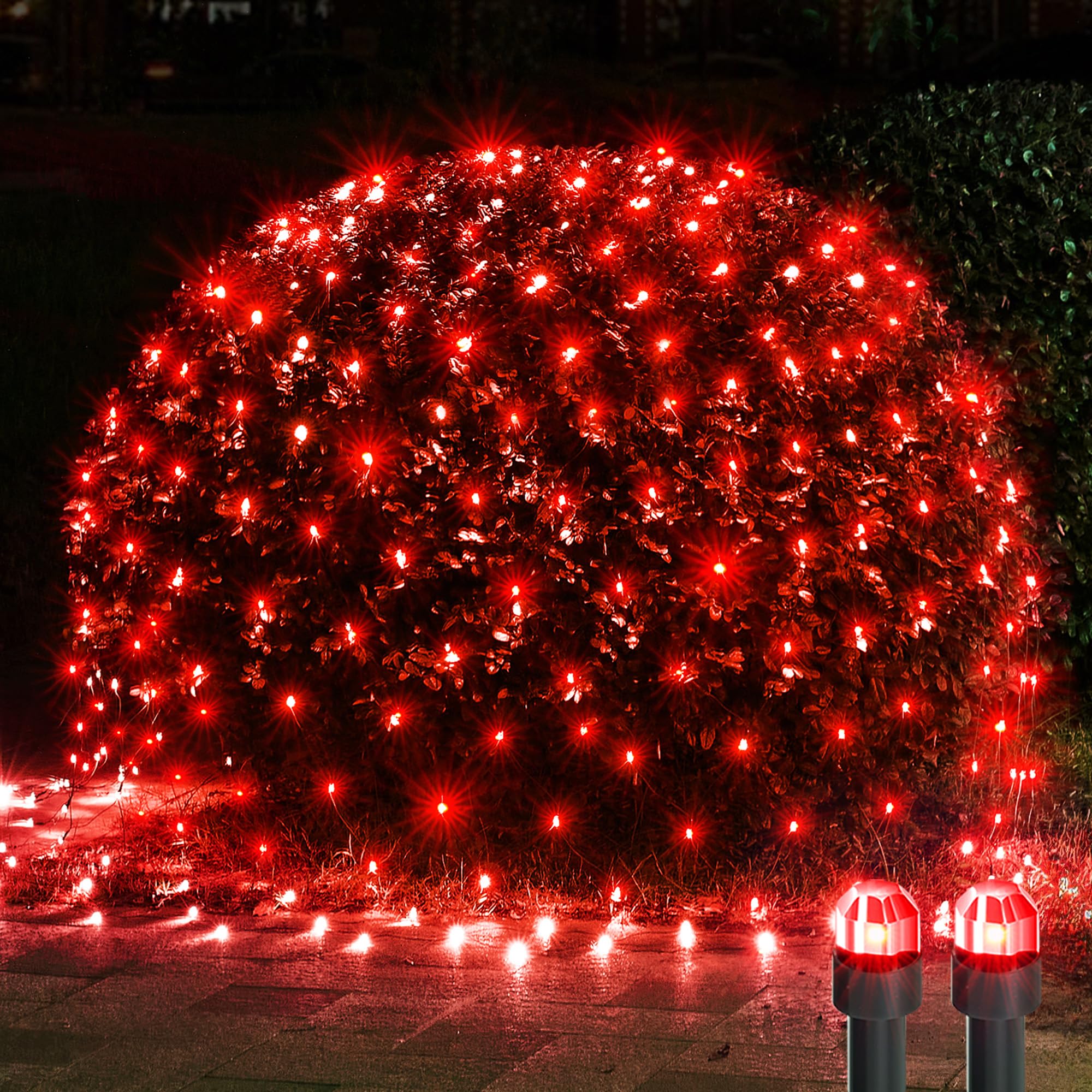WBao Christmas Net Lights 200LED F8 Big Bulbs  8.4ft x 5.2ft Christmas Bushes Lights with 8 Modes  Timer  UL Certified  End to End Connectable  Waterproof for Lawn  Bushes Outdoor Xmas Decoration  Red