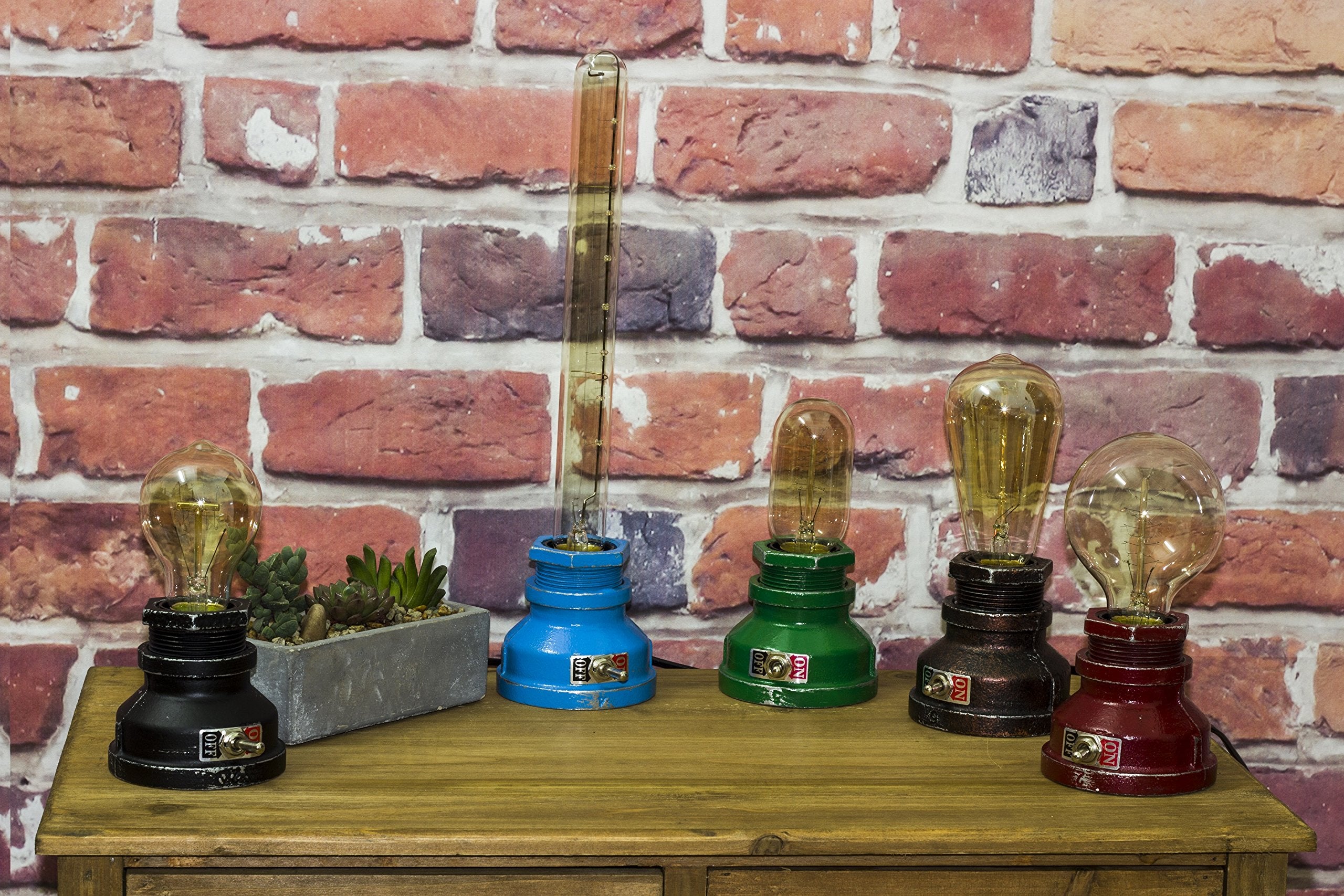 Y-Nut Loft Style Lamp, Blue Steampunk Industrial Design, Metal, Model QTF-T01-BLUE, Dimmable Water Pipe Table Light