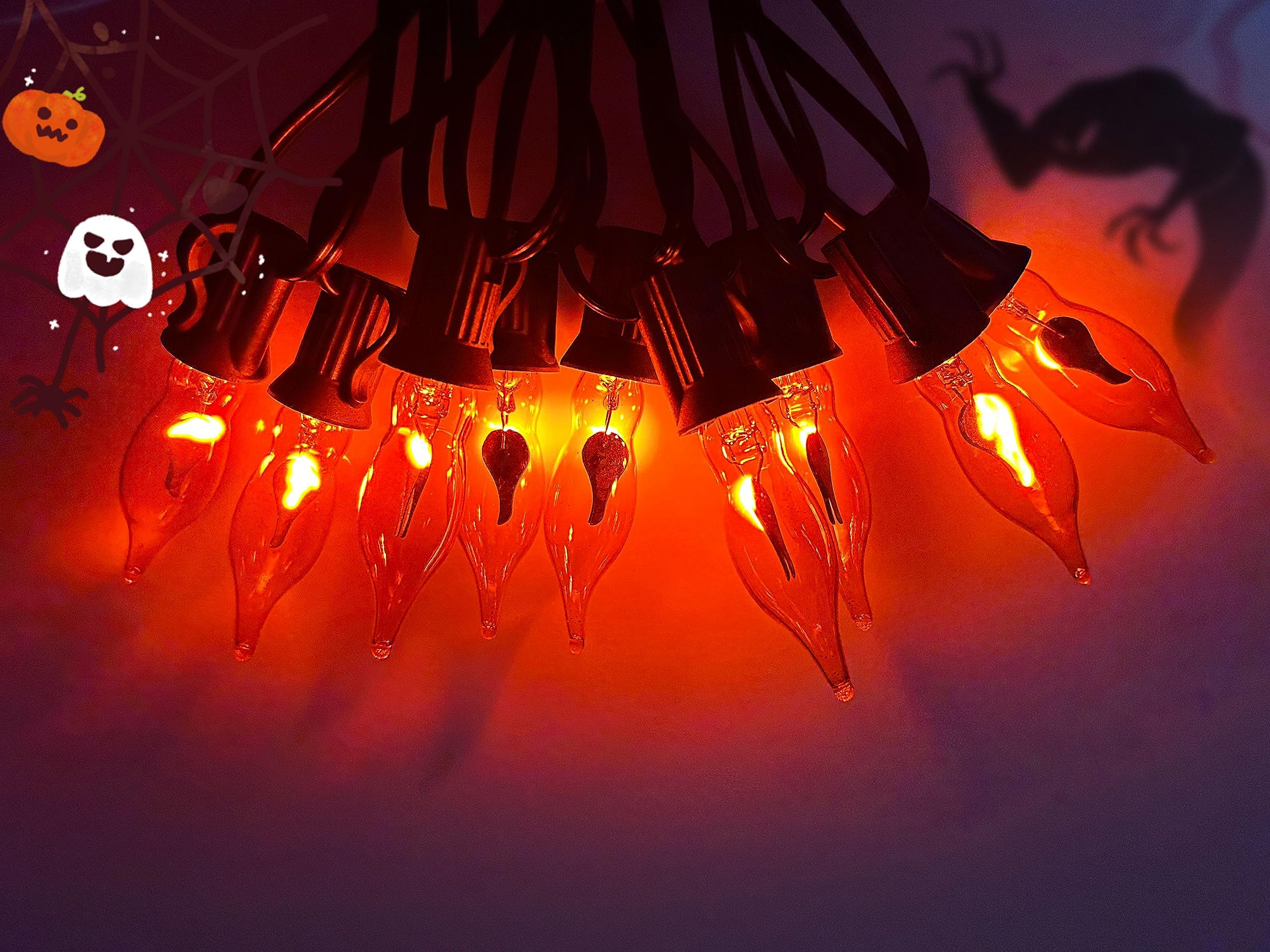 12 Pack Flicker Flame Light Bulbs, C18 Halloween Orange Flame Replacement Bulbs E12 Candelabra Base Light Bulbs For Electric Win