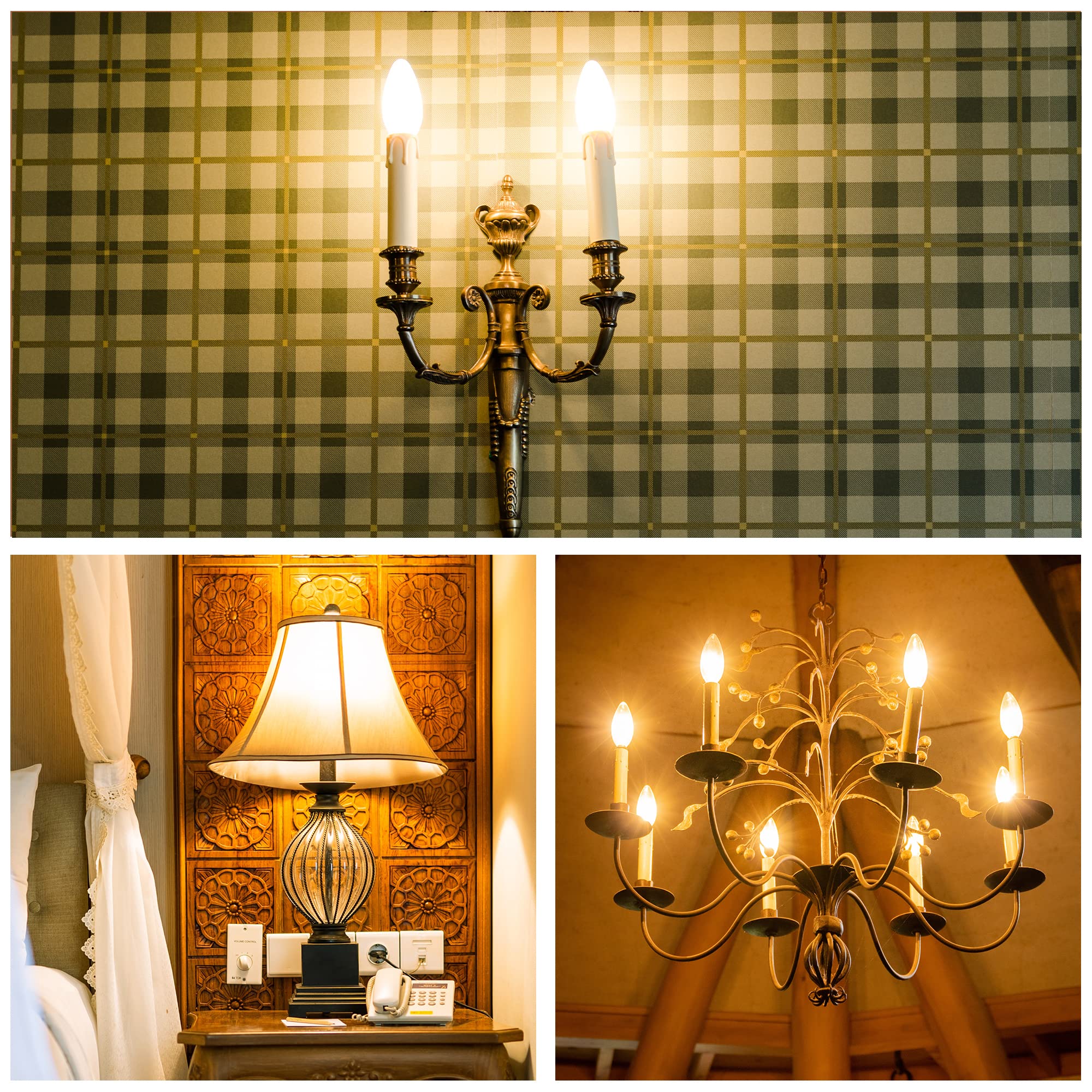 FANNIS 12 Pack C32 2W LED Bulbs, 20W Equivalent, Warm 2200K Vintage Amber E12 Candelabra Base for Indoor Outdoor Lighting