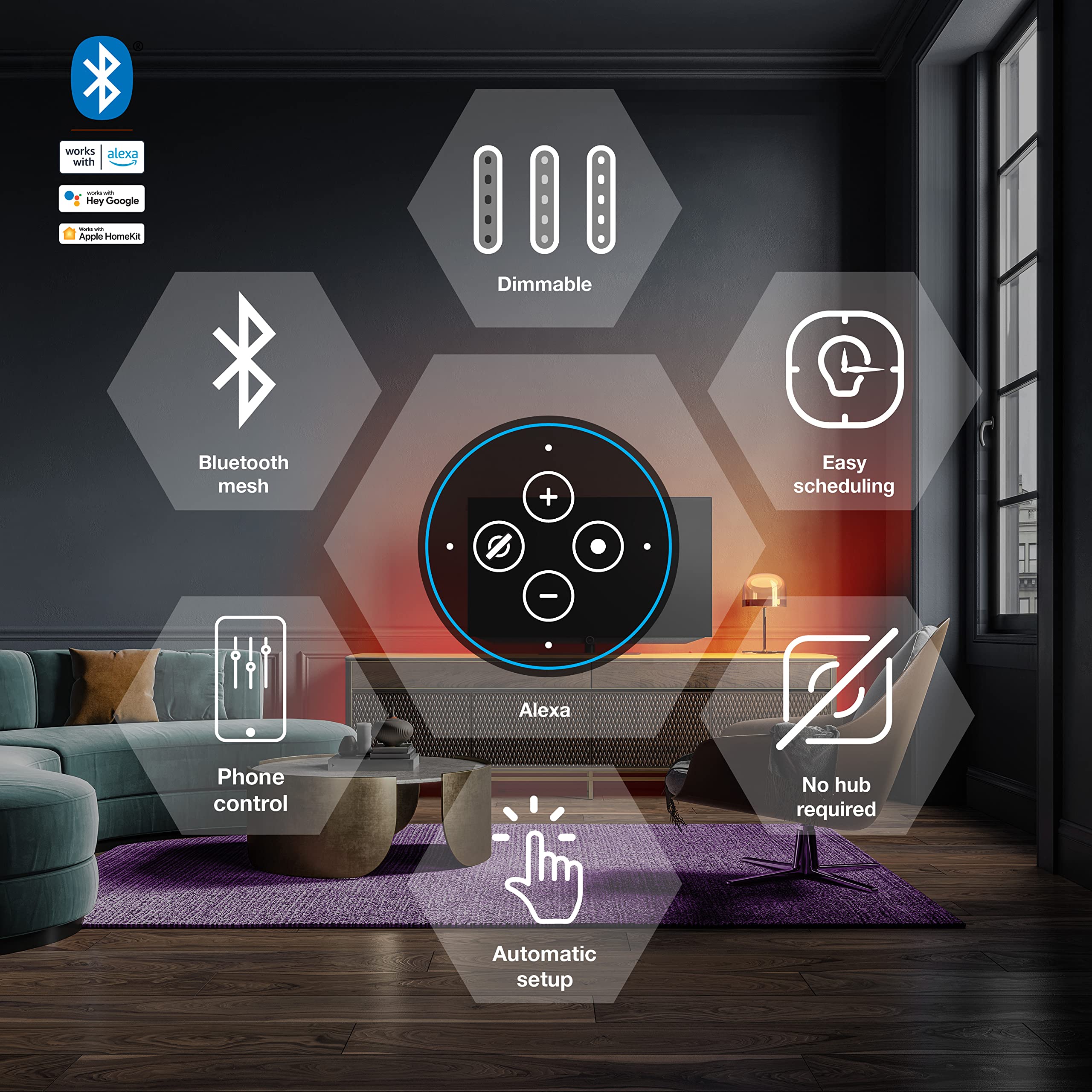 LEDVANCE Sylvania Smart 2ft Bluetooth LED Flex Light Strip Starter Kit, RGBTW Full Color, Dimmable, Model 75575, Indoor Use