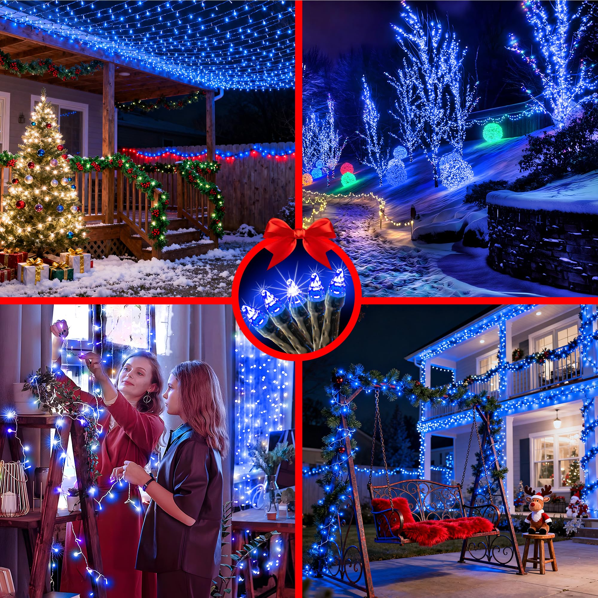 WUXYIYANG 1500 LED Christmas String Lights, 470FT, Waterproof, 12 Modes, Dark Green Wire, Blue Twinkle Lights for Outdoor Decor