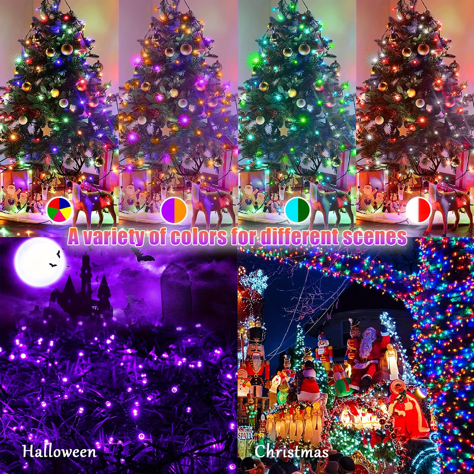 Voolex Rgb Christmas Lights 200 Led 66Ft, Decorative Led Color Changing Lights With 24 Modes Remote Control - Waterproof Indoor