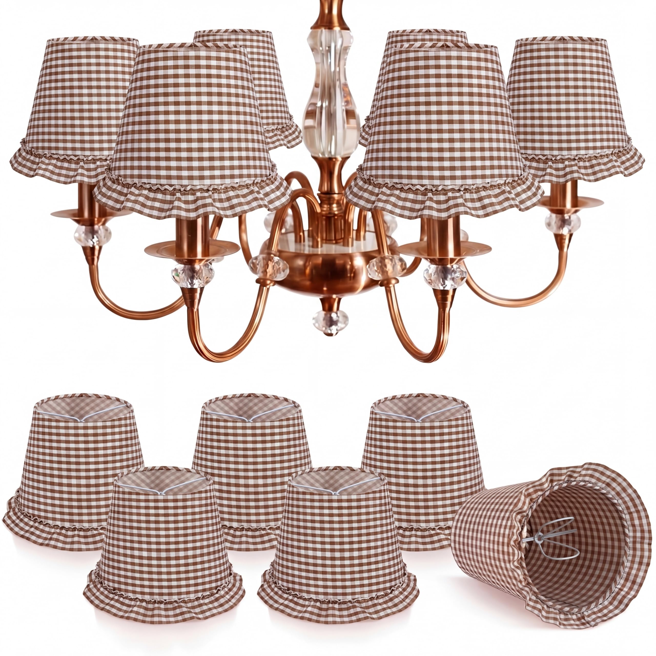Gerrii 6 Pack Ruffle Gingham Lamp Shades Set 6 x 5.1 Chandelier Lamp Shade Farmhouse Rustic Gingham Clip Chandelier Light Co