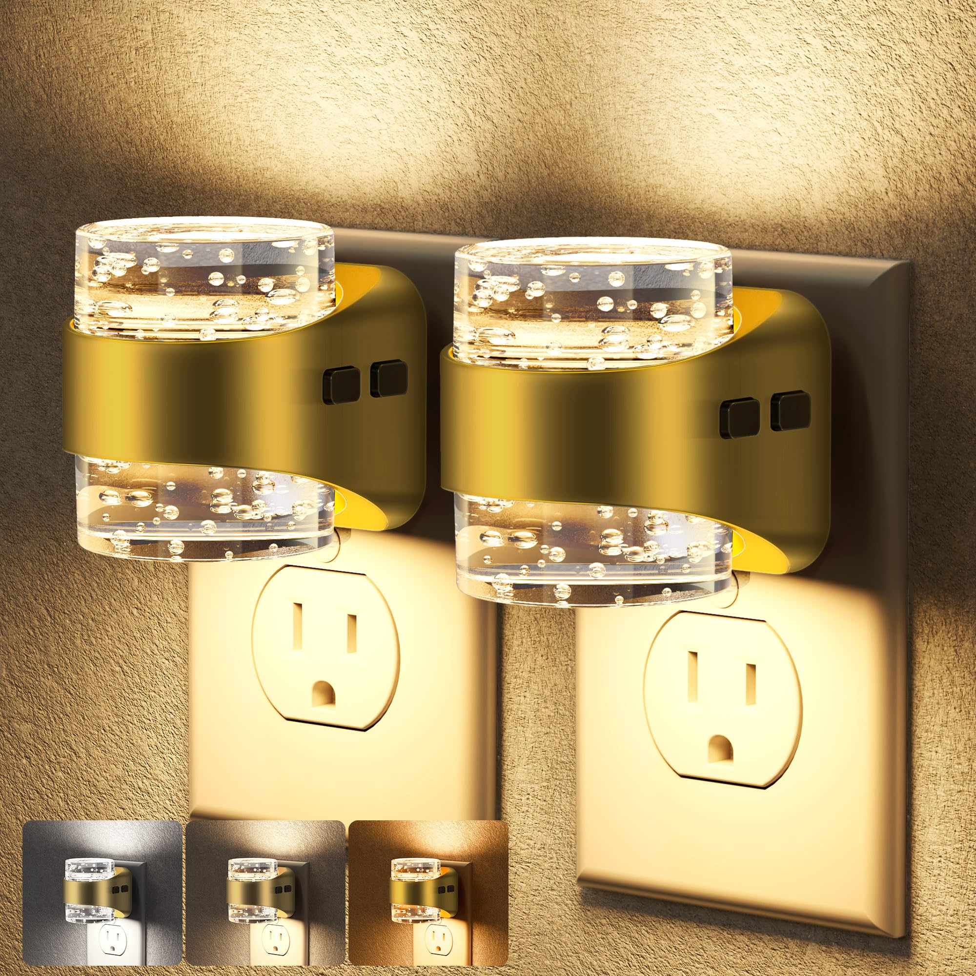 Briignite Night Light 2 Pack  Dimmable Night Lights Plug Into Wall with Bubble Design 3000K/4000K/5000K & 3 Brightness Levels for Baby Nursery Hallway Bathroom Kids Room  3CCT