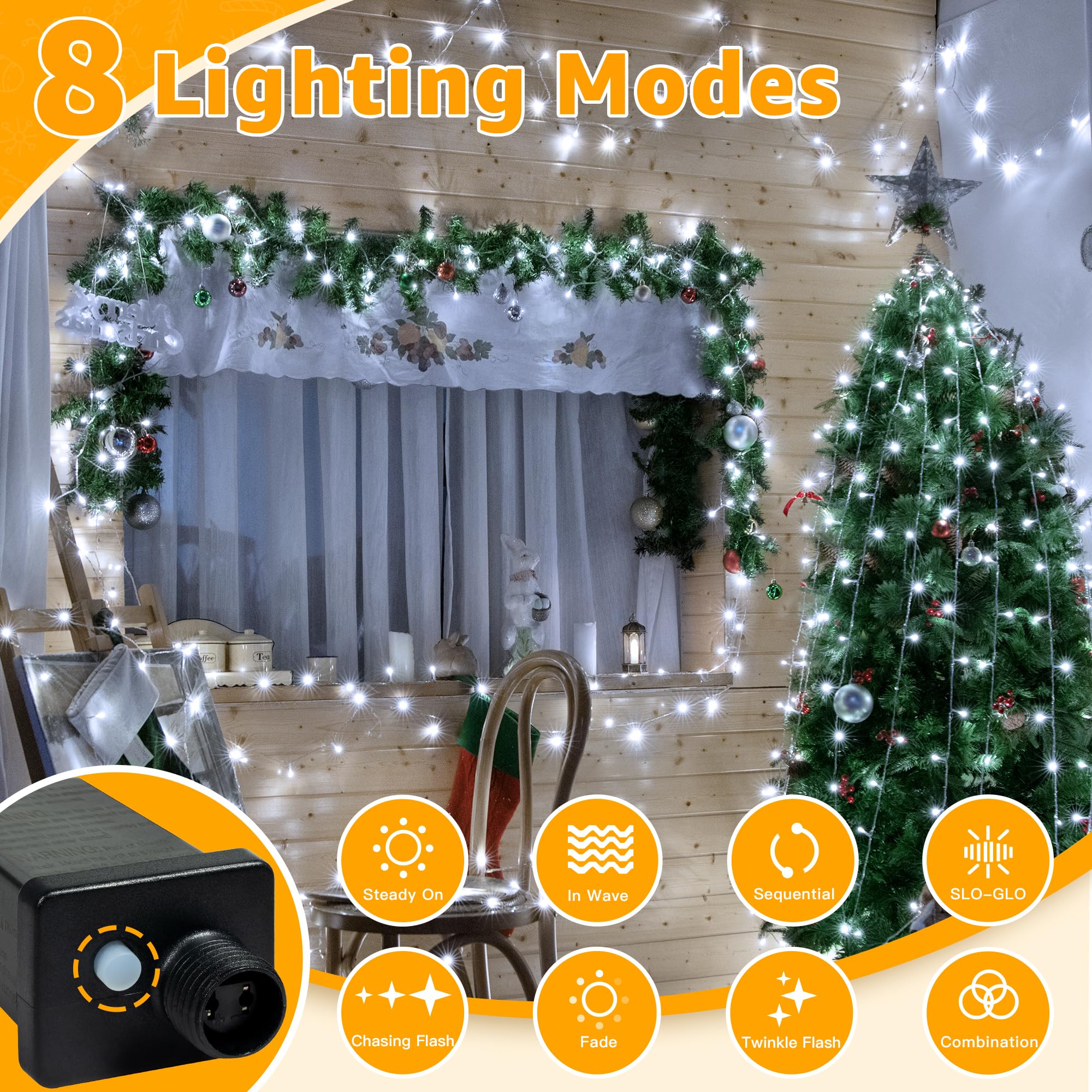 Ollny String Lights 120Led 40Ft, Cool White Fairy Lights Waterproof Connectable Timer, 8 Modes Plug In Christmas Lights For Bedroom Outdoor Party Indoor Classroom Decorations