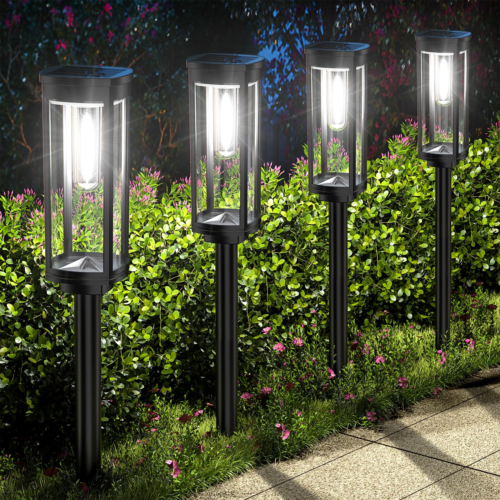 8 Pack Solar Pathway Lights Outdoor, Super Brightness IP65 Waterproof Auto On/Off Solar Powered Landscape Lights for Outside Yar