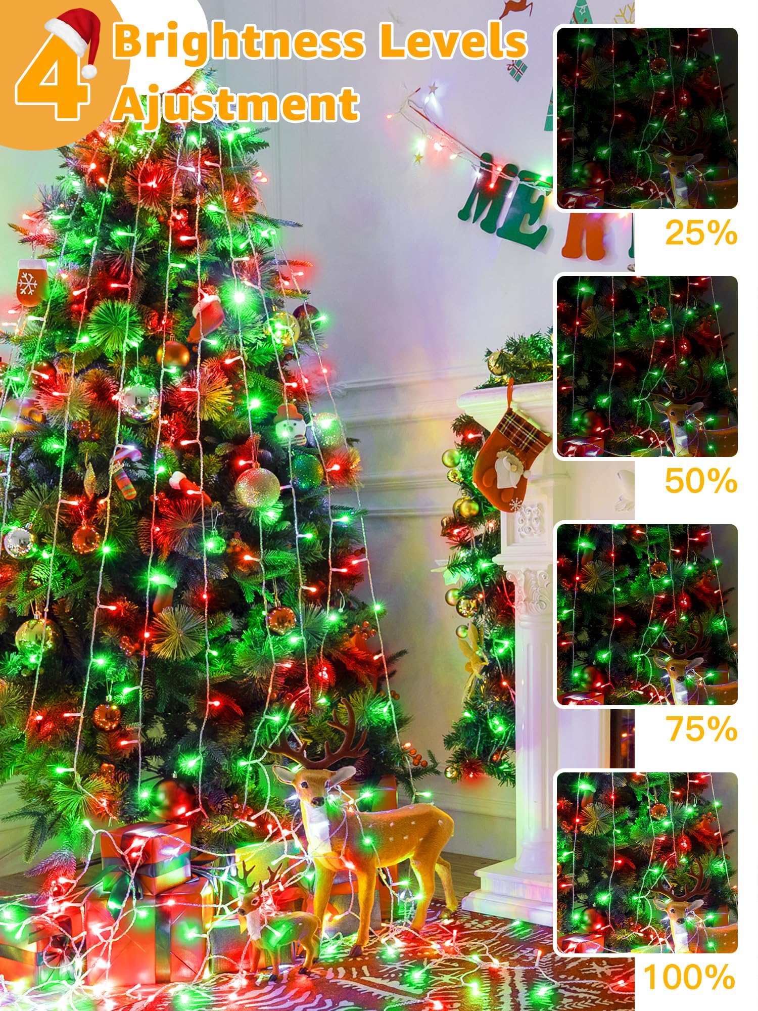 Guhope 600 LED Christmas String Lights - 98FT Waterproof Remote & Timer, Dimmable Fairy Lights for Indoor/Outdoor Red and Green Decorations