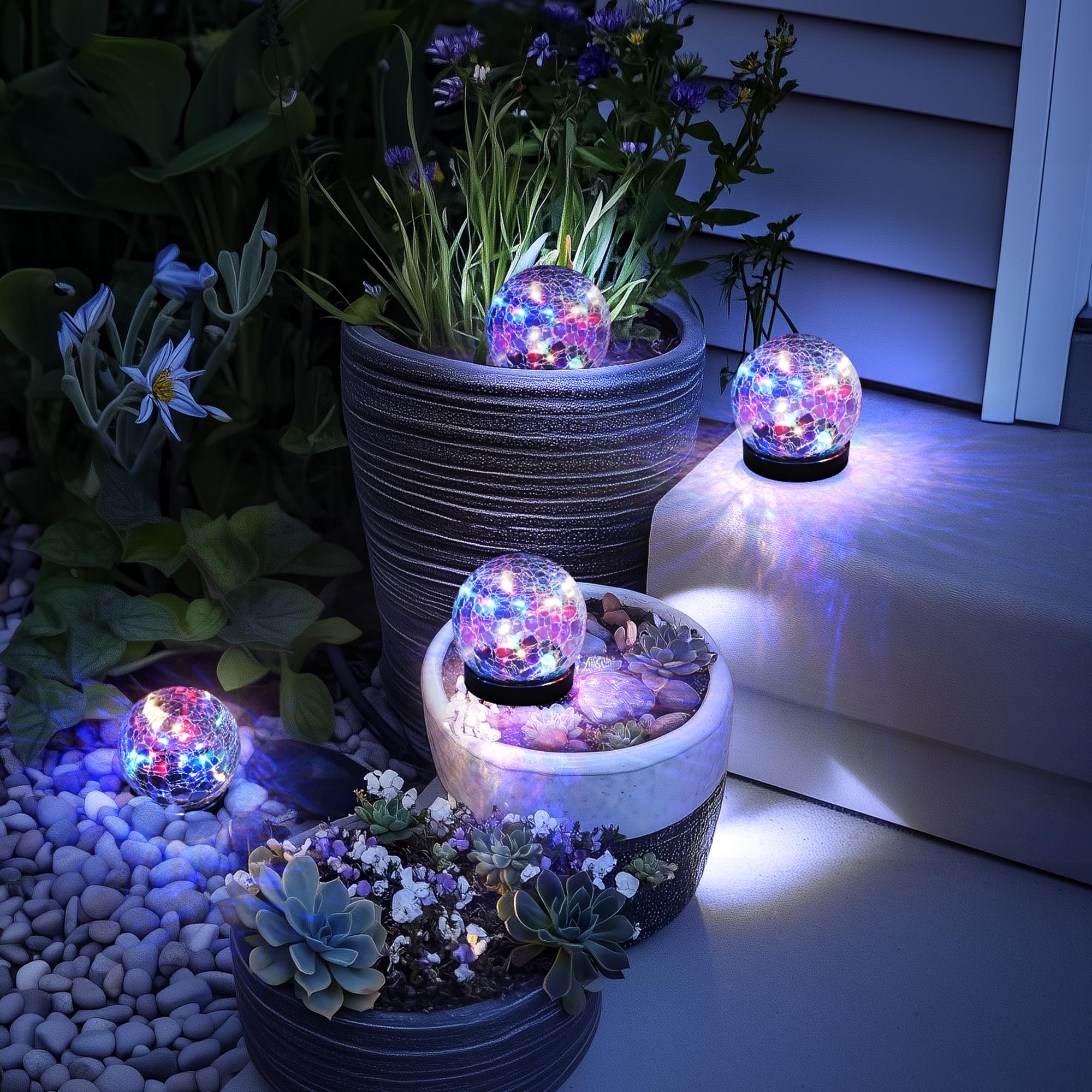 PATIOPIA Solar Globe Lights Outdoor, Waterproof  ed Glass Ball, 2 Pack, Multicolor, Model 9324
