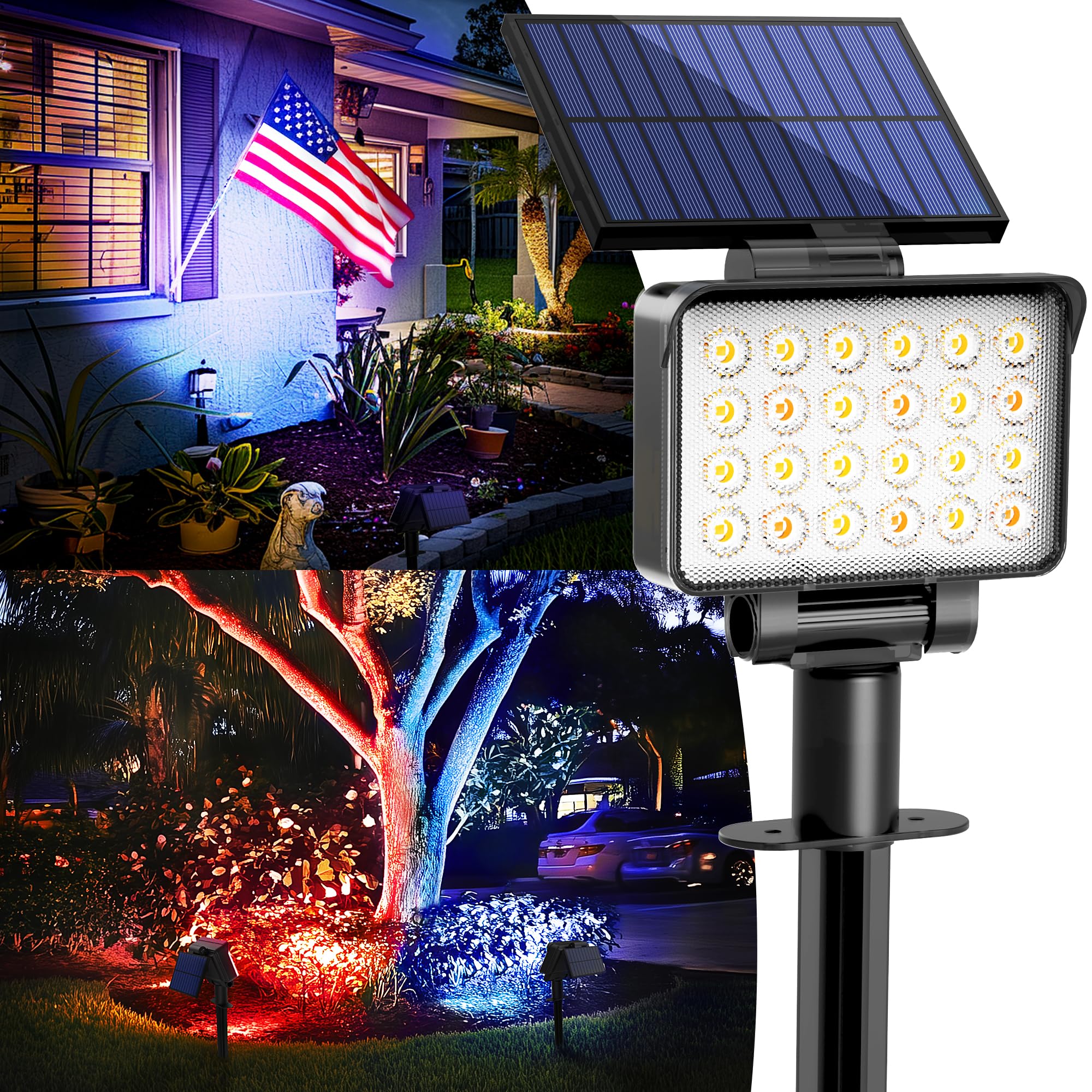 AUDERWIN Color Changing Solar Spot Lights Outdoor Waterproof for Flag, Tree, House, Garden, Yard, Landscape Spotlights for Accen