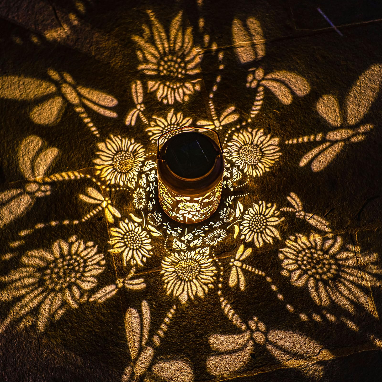 Solar Lanterns Dragonfly Lights Outdoor Decor Hanging Lantern Waterproof Metal Led Sunflower Light Decorative Garden,Yard,Patio,