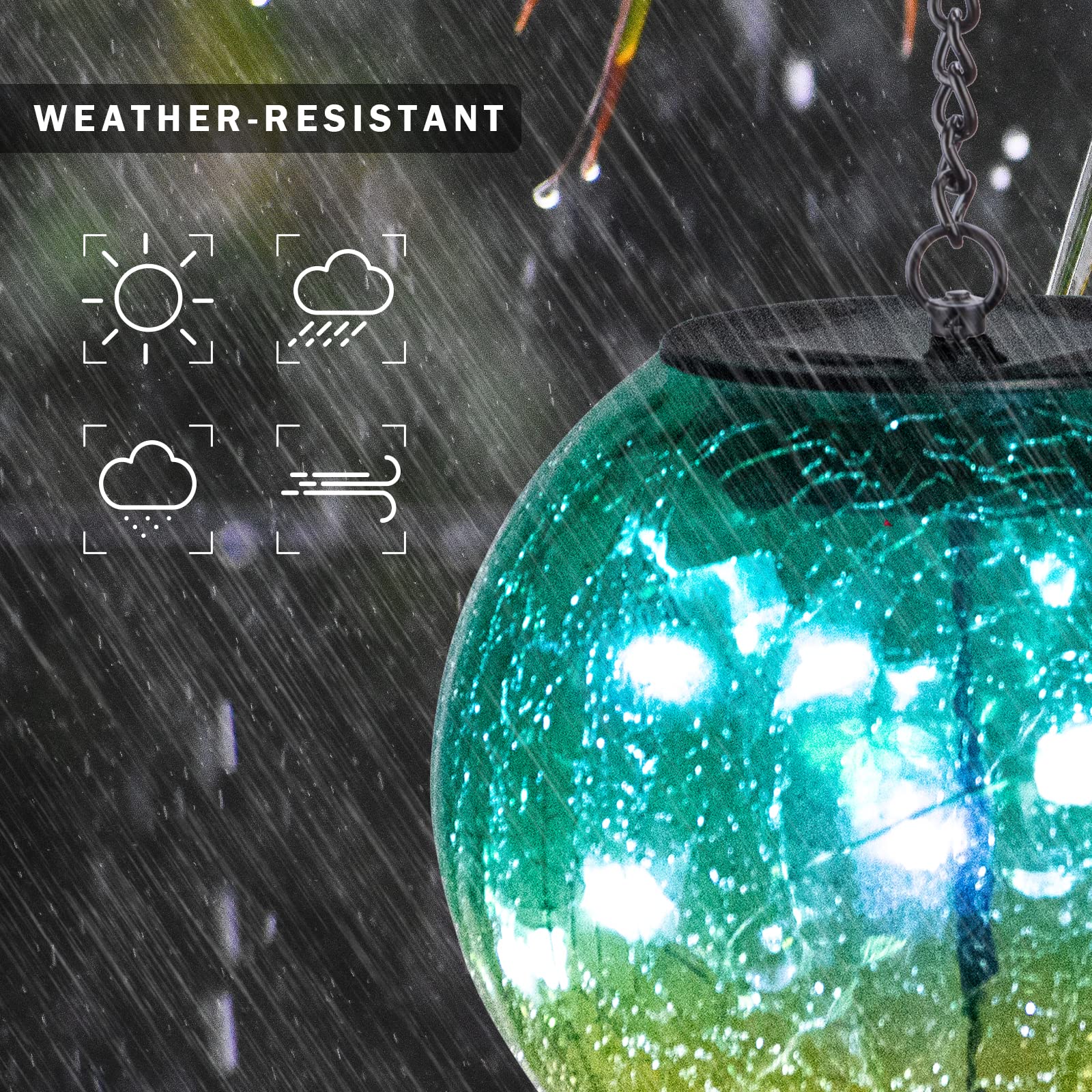Wonder Solar Green Hanging Solar Lanterns - Waterproof Led Cracked Glass Ball Lights For Outdoor Decor