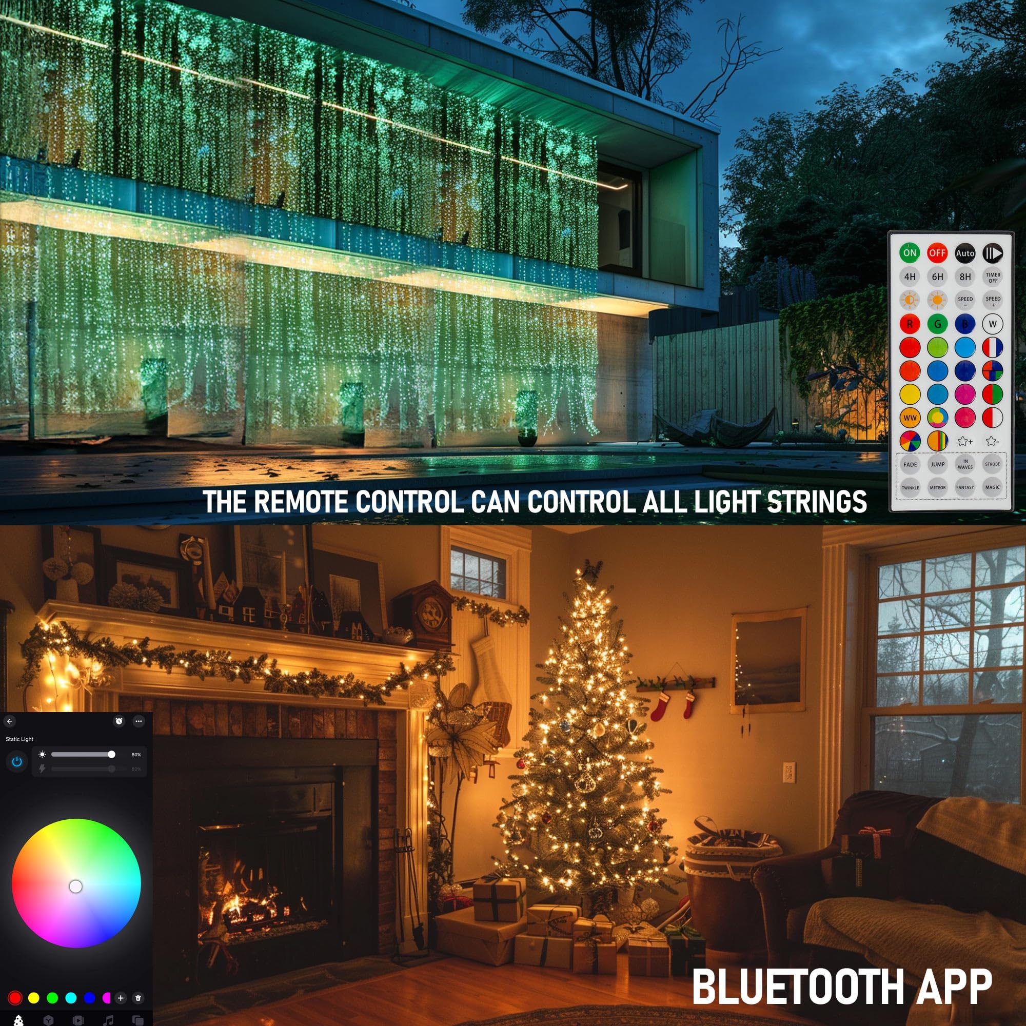 Dazzle Bright 66FT 200 LED RGB Smart Color Changing String Lights - Remote & App Controlled Halloween/Christmas Decorations