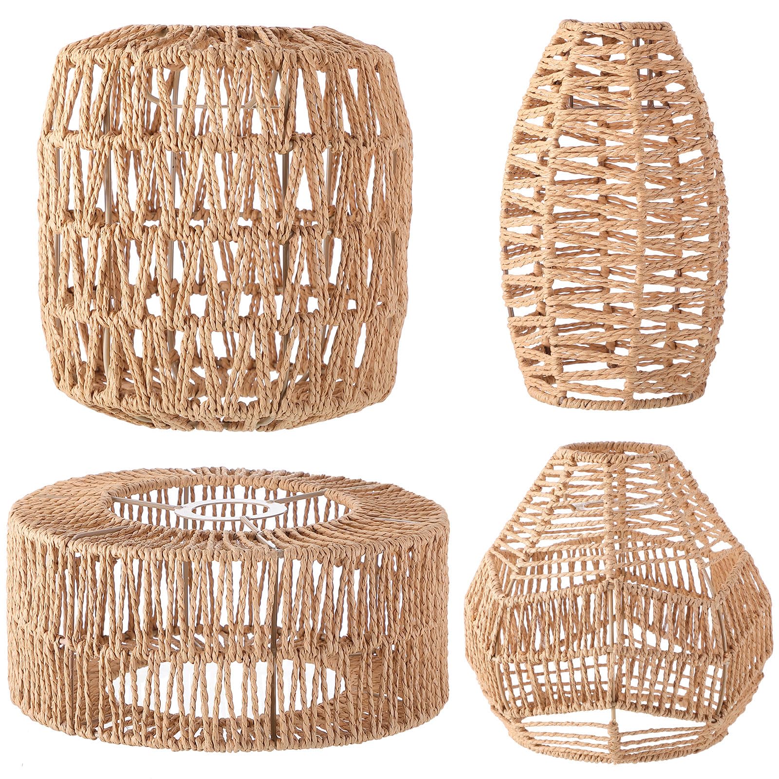 Baquler 4 Pcs Lamp Shade Pendant Light Shade Woven Lampshade Hanging Replacement Light Covers Boho Lamp Cover Home Decor, Farmho