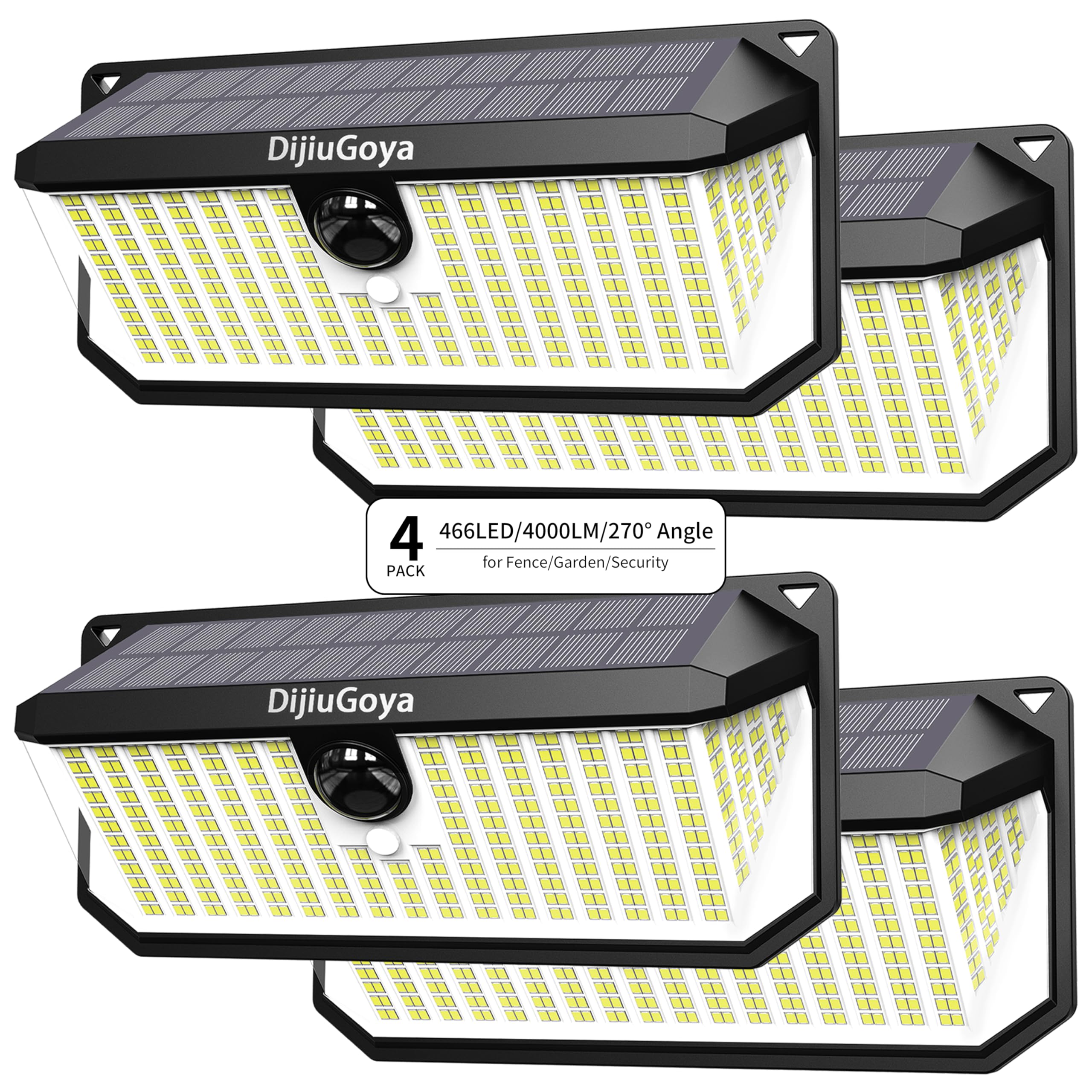 Dijiugoya Solar Security Lights, 466 Led 4000 Lm - 270 Motion Sensor, Ip68 Waterproof, 3 Lighting Modes, Dusk-To-Dawn Outdoor Fl
