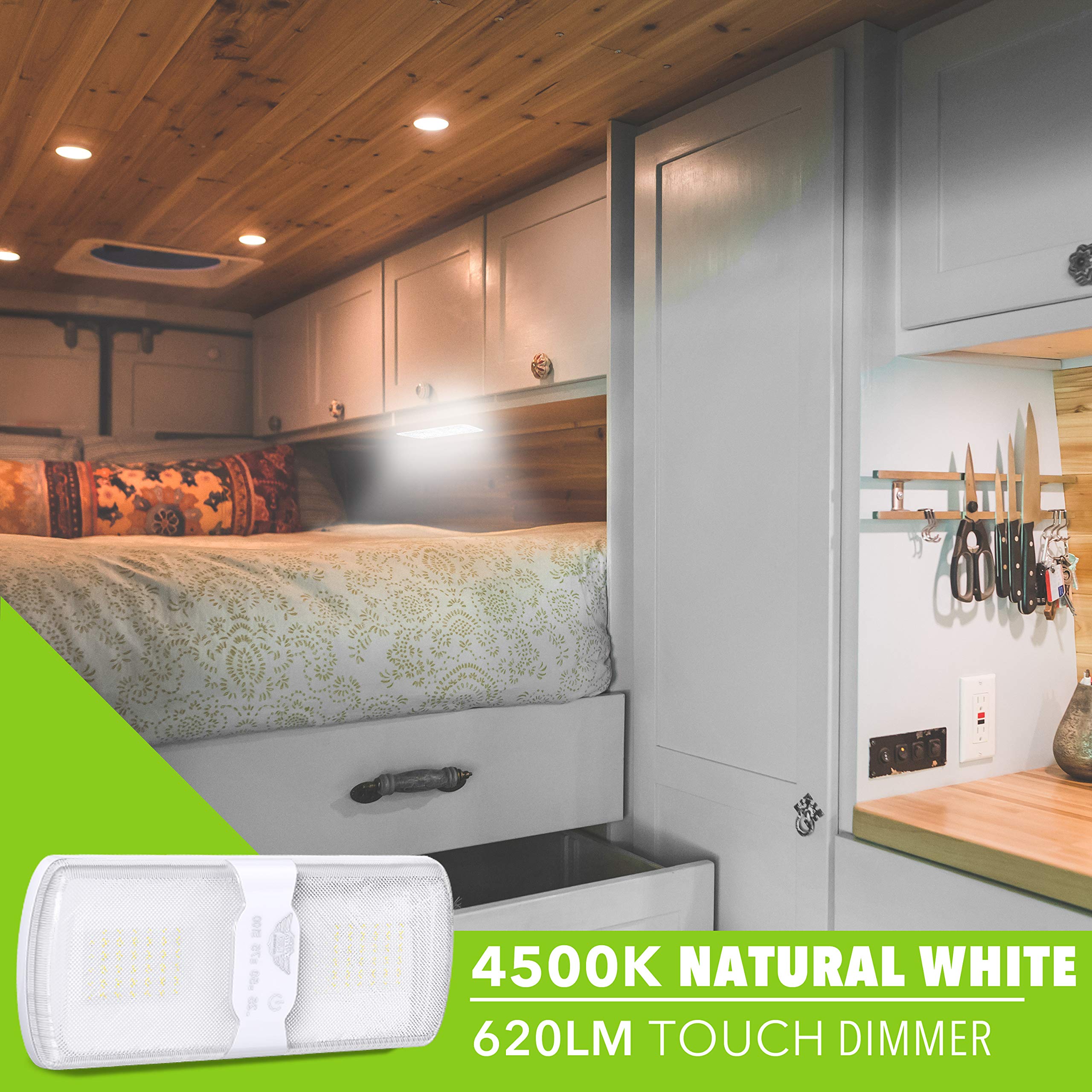 Leisure LED 5-Pack RV Ceiling Double Dome Light Fixture, Touch Dim Natural White 4000-4500K, 620 Lumen Interior Lighting for Car/RV/Boat