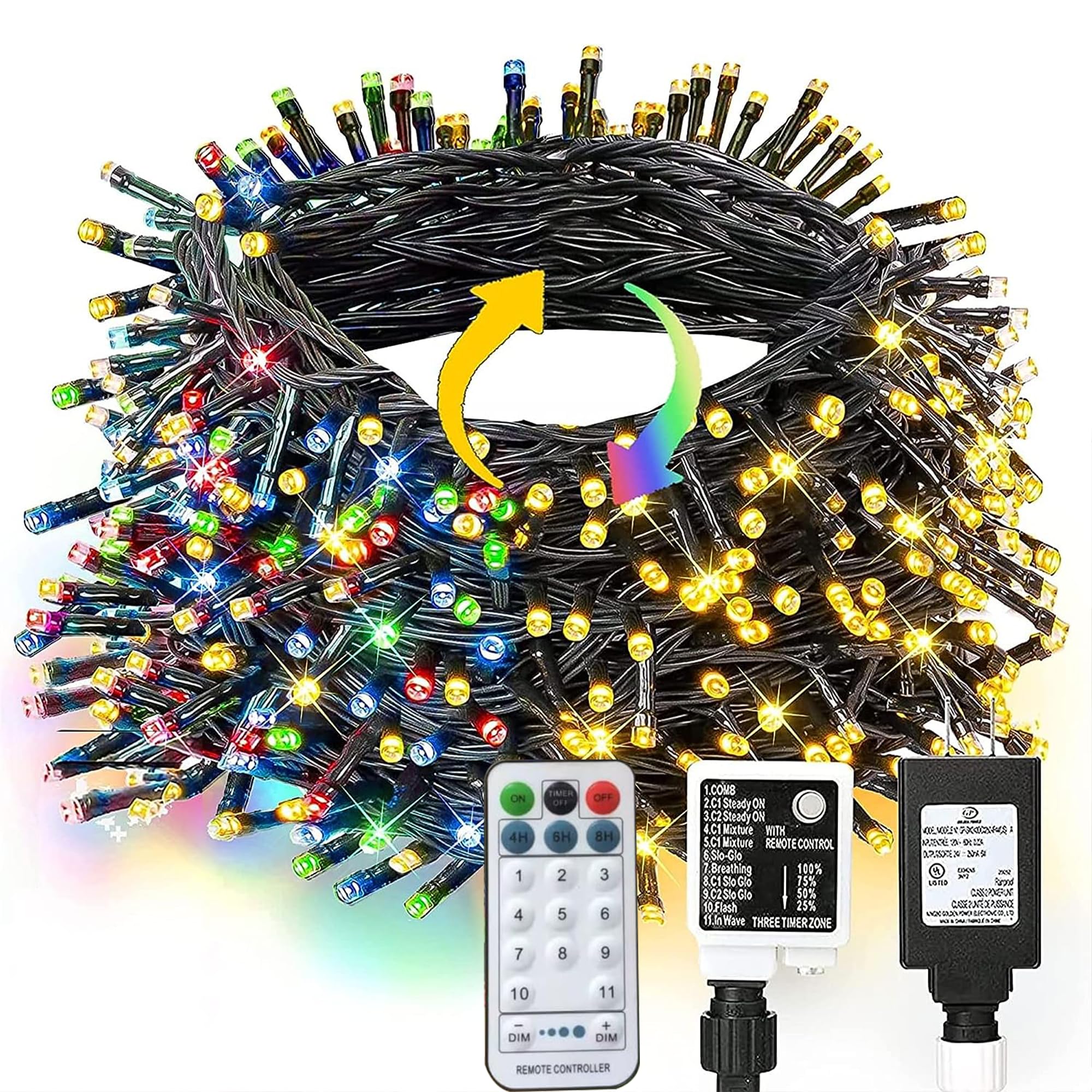 Dazzle Bright 100Ft 300 Led Color Changing Christmas Lights, 2 In 1 Warm White & Multi Waterproof Christmas String Lights With 11 Functions Christmas Decorations For Indoor Outdoor