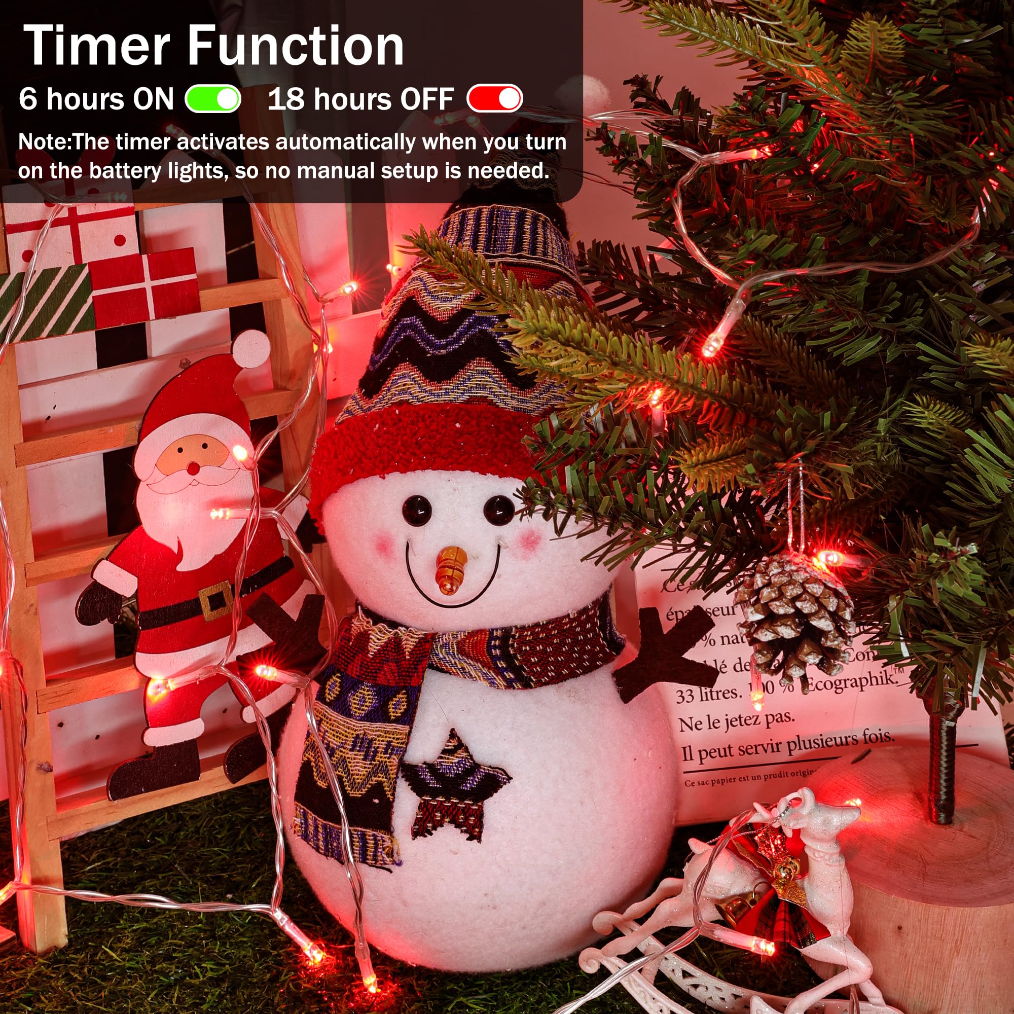 Lomotech Battery Operated Christmas Lights - 4 Pack Total 66Ft 200Leds String Lights 8 Modes Waterproof With Timer For Home  Garden  Party  Holiday  Tree Decoration (Clear Wire  Red)